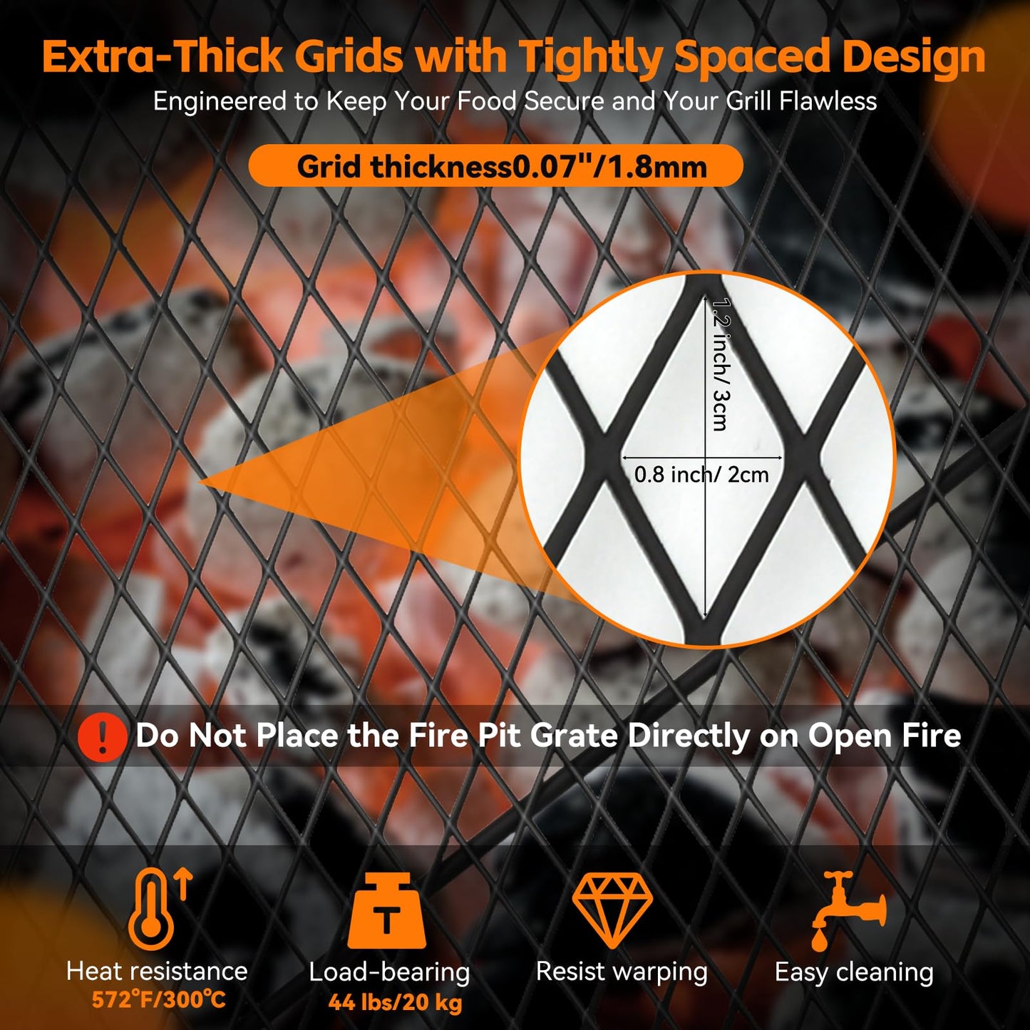 METORICO X-Marks Fire Pit Cooking Grill Grate with Support X Wire - Heavy Duty Folding Round Campfire Grill Grid - Portable Camping Cookware for Outside Party Gathering - 30 inch