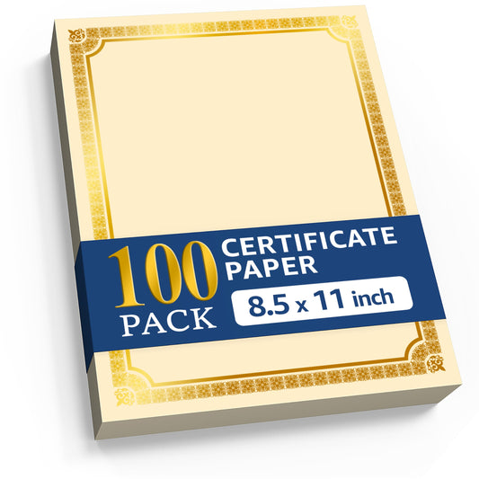 100 Certificate Paper 8.5 x 11 for Printing - Blank Certificate Papers for Award Certificates & Diploma Paper - Premium Gold Foil Award Papers Cardstock for Awards & Certificates Graduation