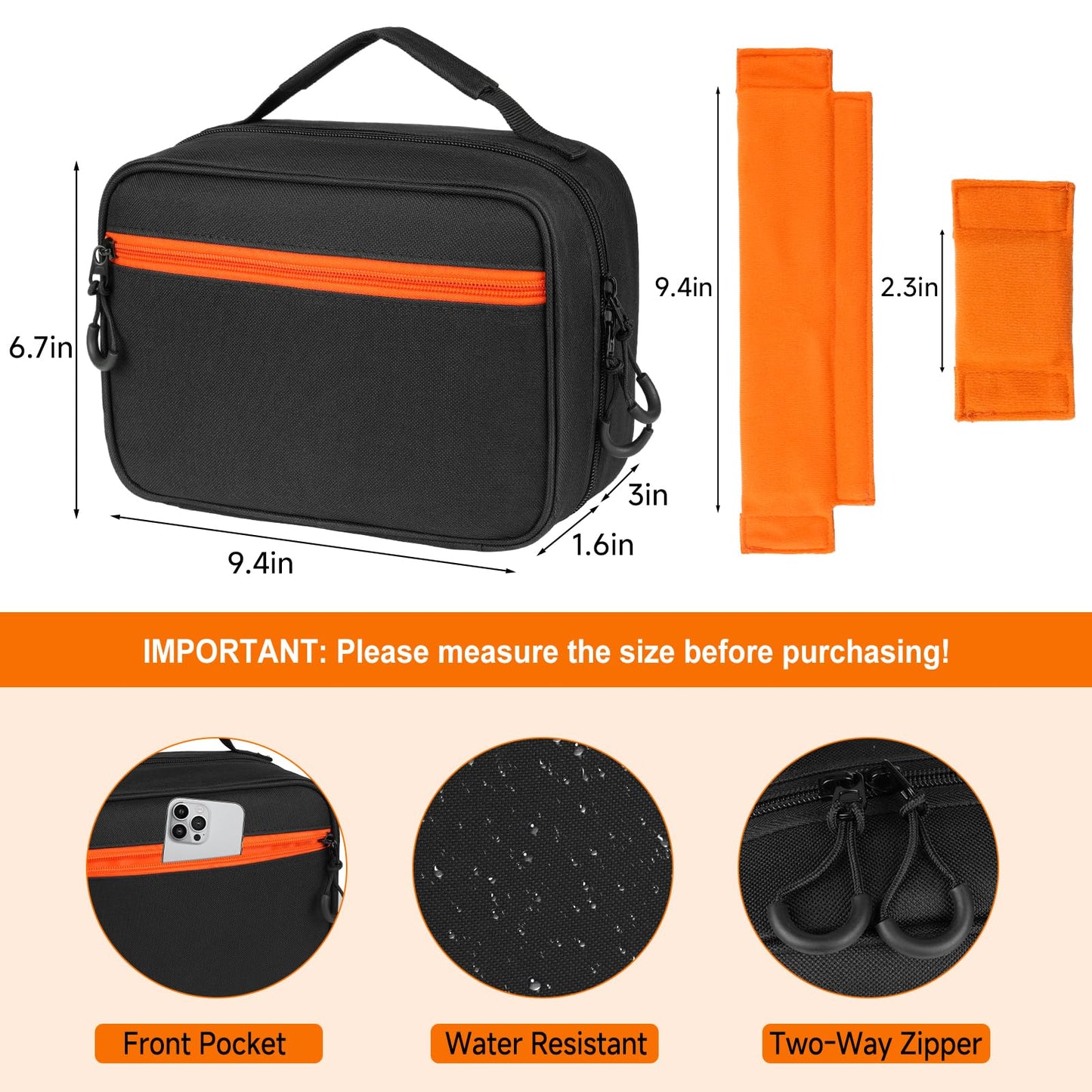 MRINCA 3 Slots Wireless Microphone Case,Microphone Carrying Bag Fits for Microphones Up to 9.4’’,Microphone Box for Microphones and Channel Receiver,Bag Only