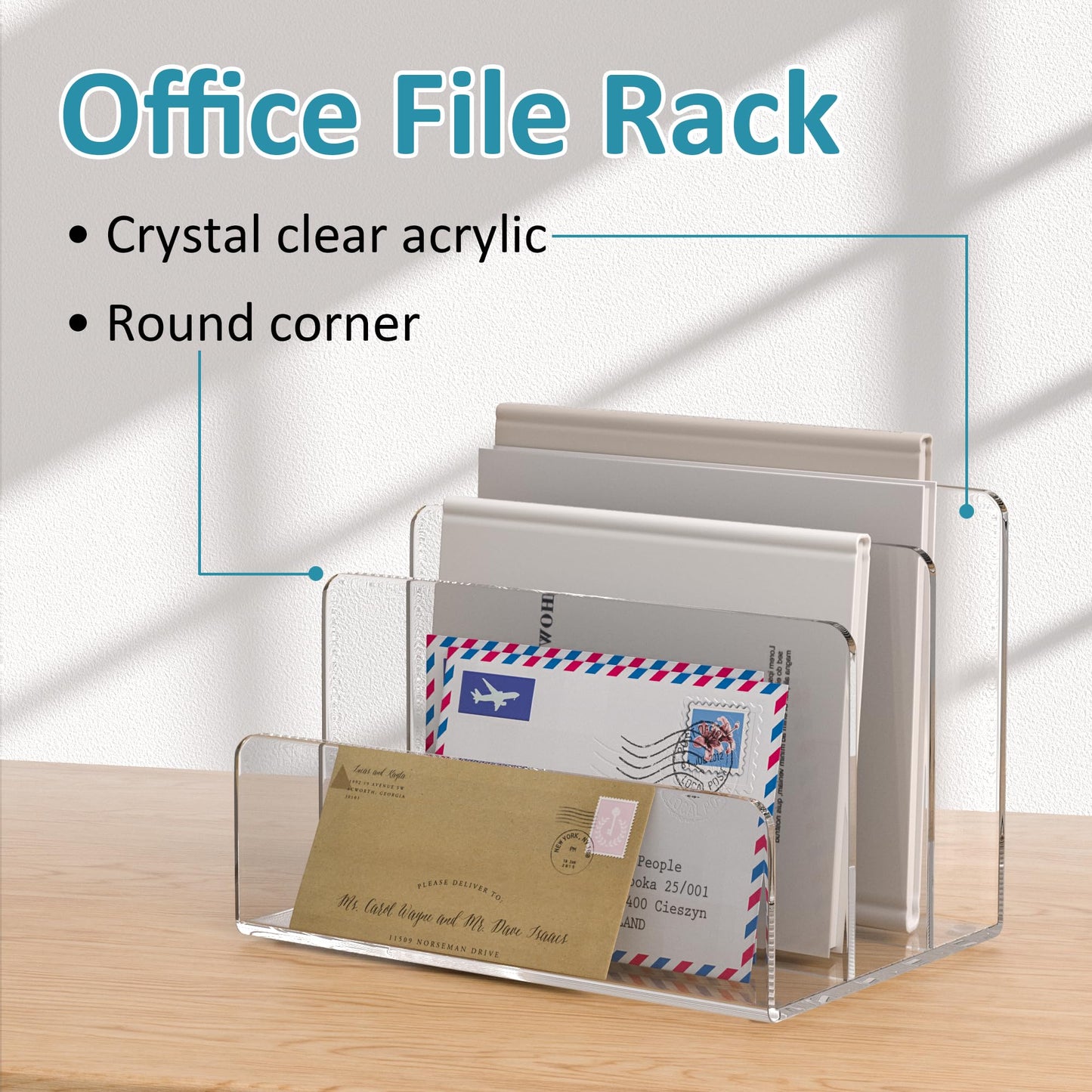 Sezanrpt Acrylic File Holder 3 Compartment, Clear Desk File Organizer, Office Magazine File Folder Organizer Desktop for Calculate, Books