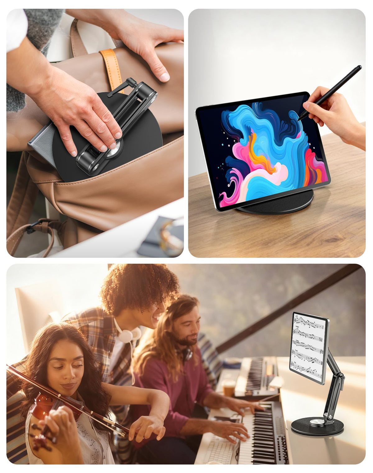 Magnetic Portable Monitor Stand 15.6" - VESA Mount 75mm 13.3" 14.1" 15.6" 17.3" 18.5 inch Screen for Desk Adjustable Foldable 360° Swivel Tool-Free