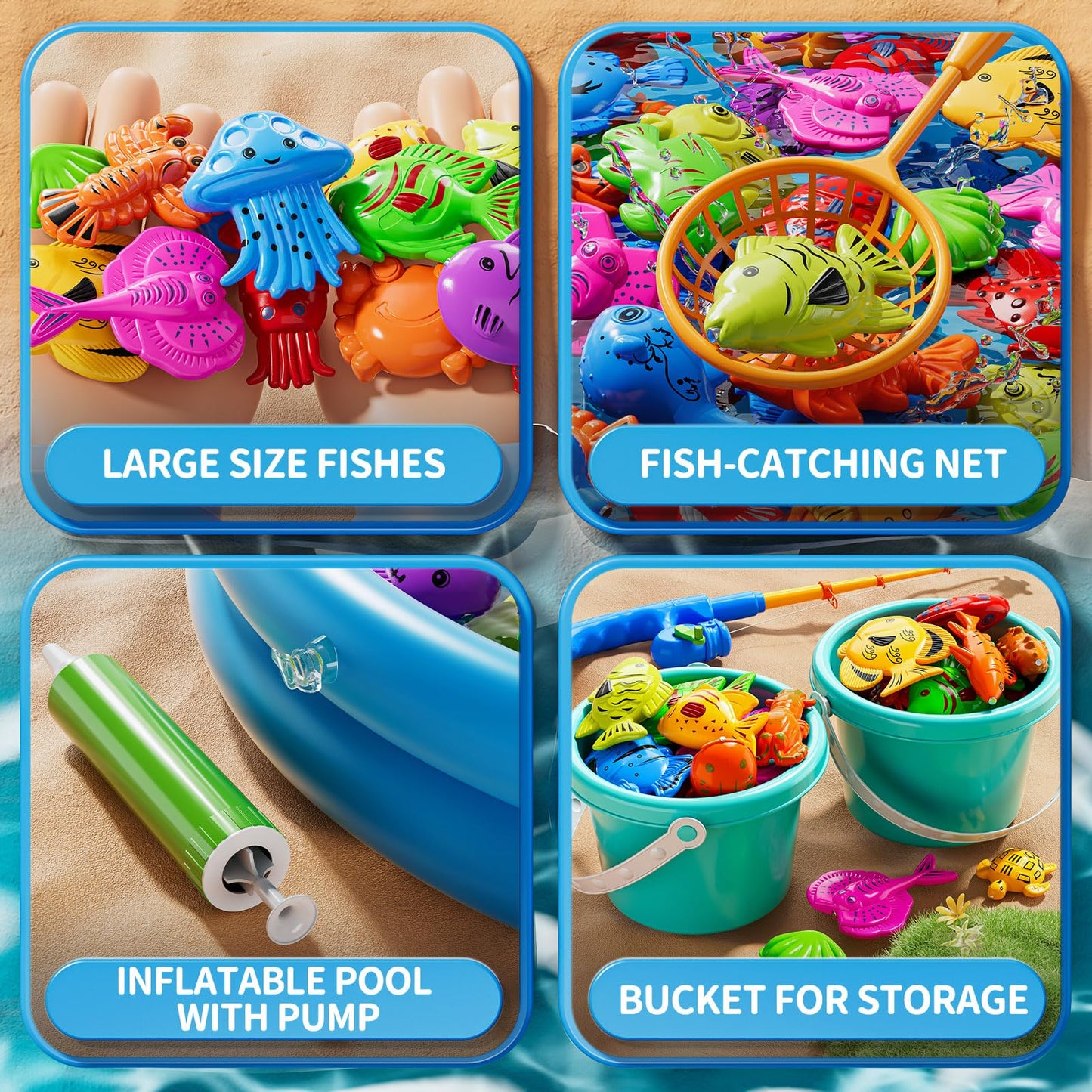 KIZONLY Magnetic Fishing Game for Kids 3-5 4-8 - Fish Toys for Kids 3-5, Bathtub Floating Fishing Pole, Water Table Pool, Rod Net and Pail, Bath Outdoor Gifts for Toddlers Age 3 4 5 6 7 8 Year Old