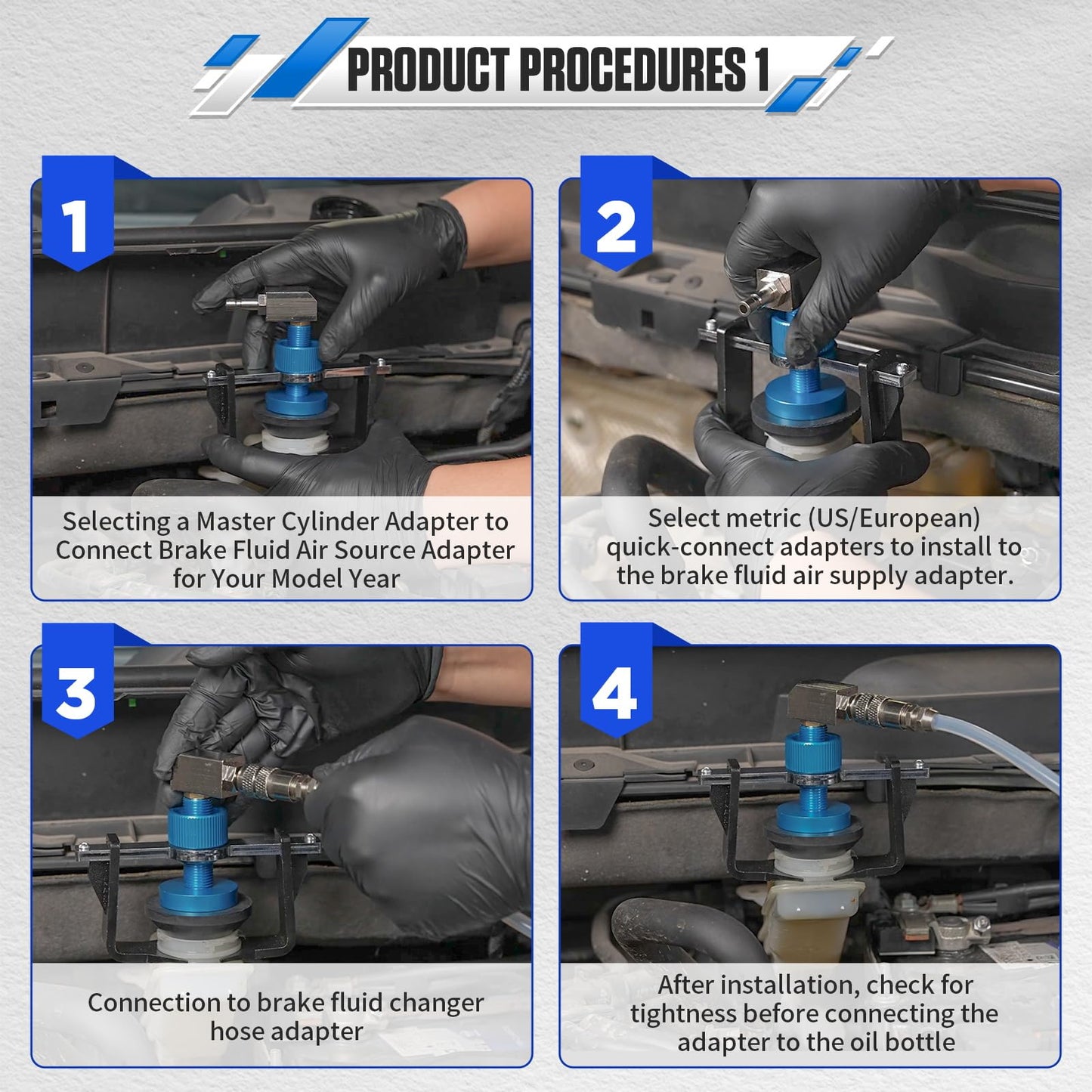 Universal Master Cylinder Adapter with 4Pcs Quick Connect, 58mm Brake Bleeder Adapter for Honda, Toyota & All Vehicles