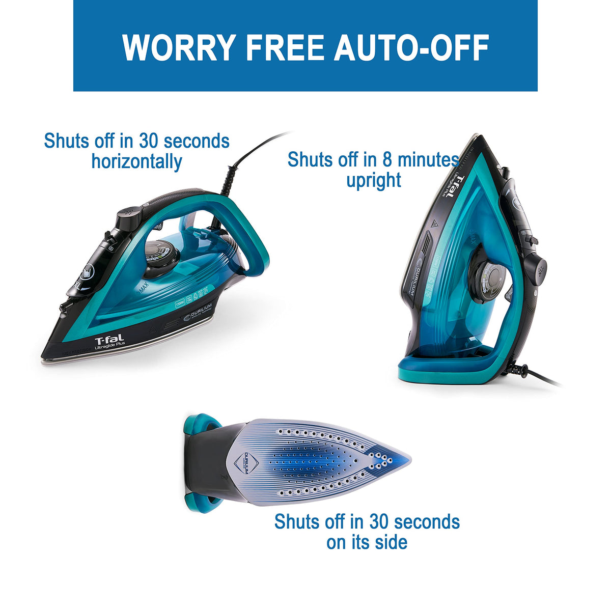 T-Fal Ultraglide Steam Iron for Clothes Durilium Soleplate, Precision Tip, Anti-Drip, Auto-Off 1800 Watts Ironing, Steaming
