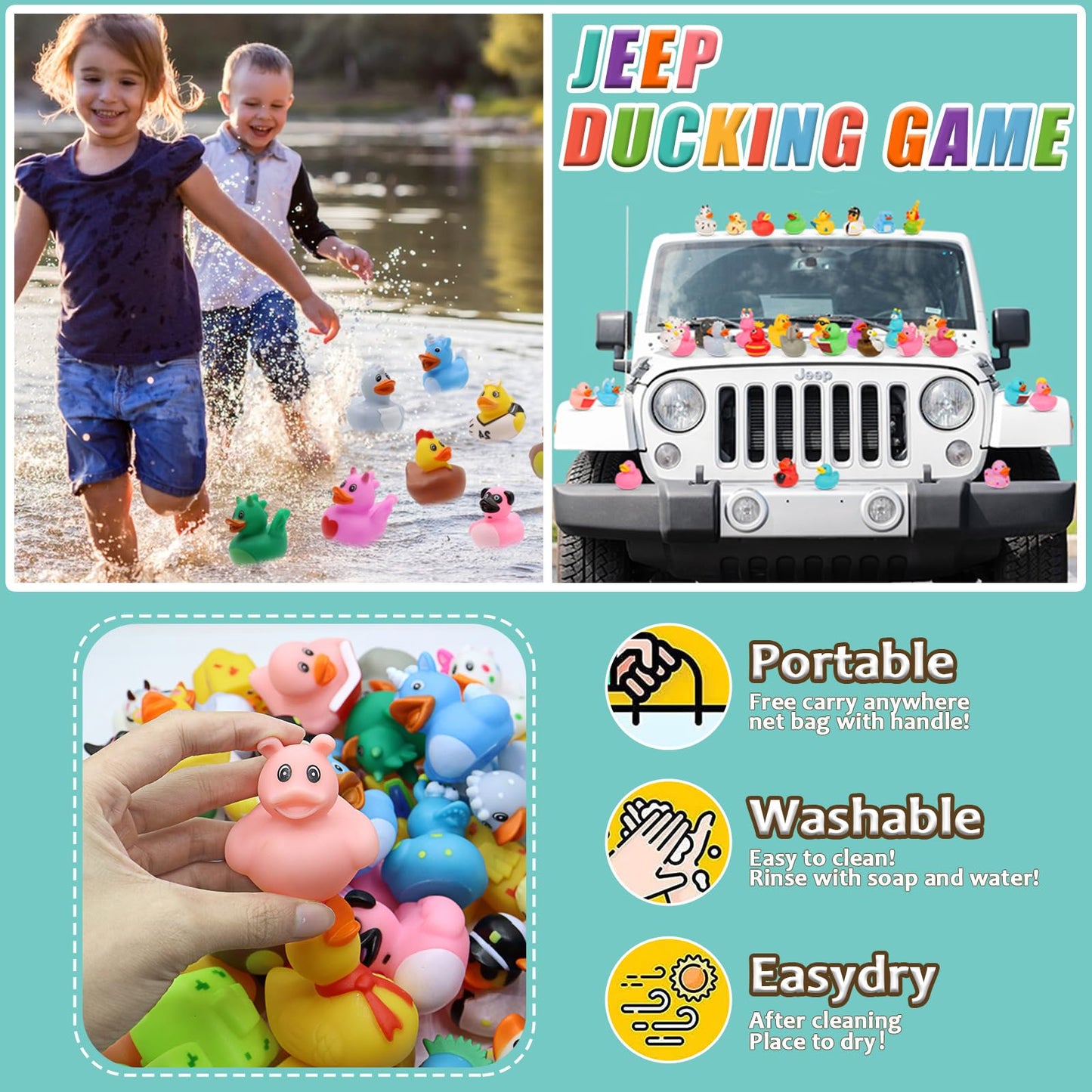 Rubber Duck Bath Toy Assortment Bulk Floater Duck for Kids Birthday Gifts Baby Showers Classroom Prizes Party Favors Rubber Duckies for Jeep Summer Beach Pool Toy (100 Pack)