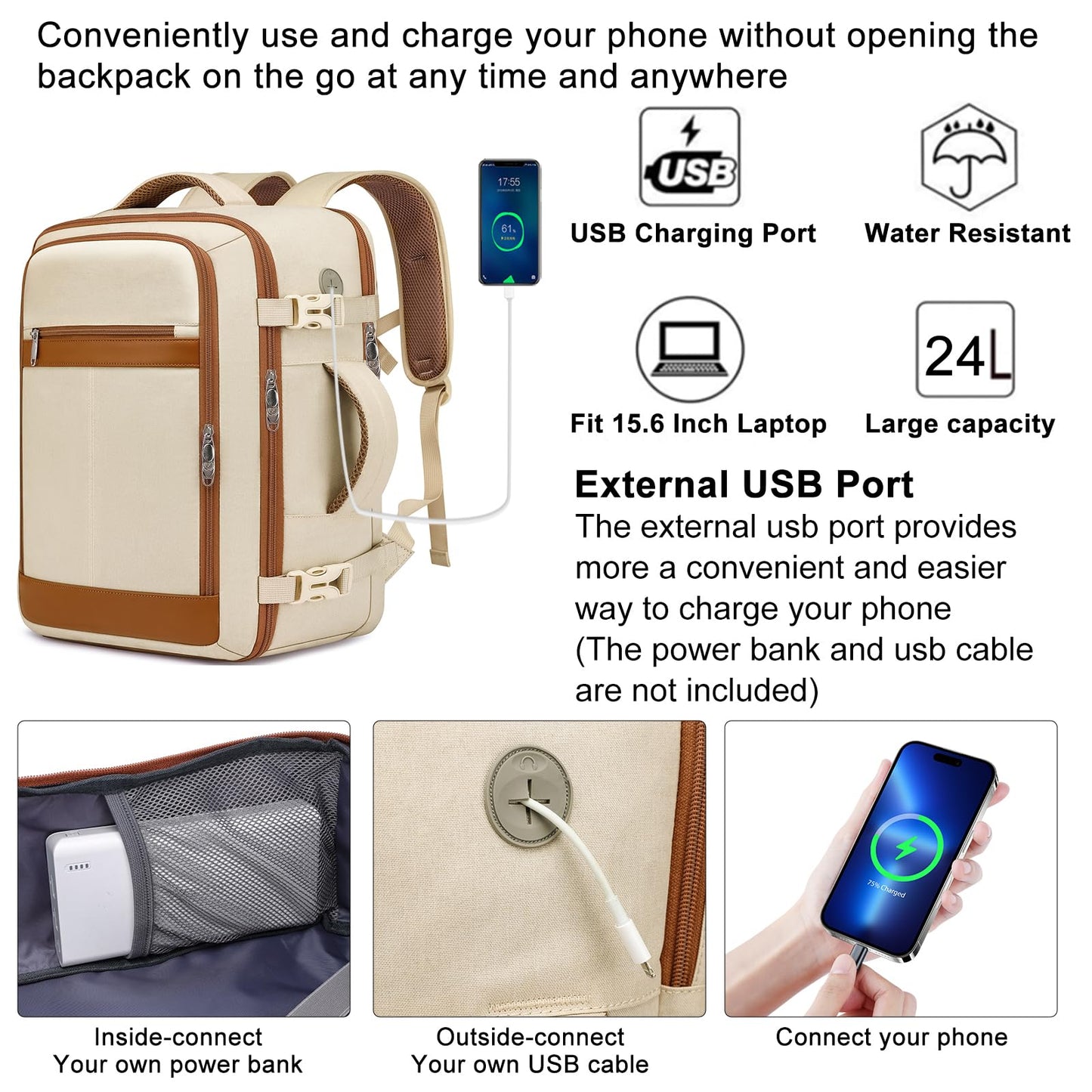 Travel Backpack for Women Flight Approved Carry On Travel Backpack with Shoe Pouch,TSA 15.6inch Laptop Sac à Dos Personal Item Bag for Weekender Overnight Bags Bookbag Travel Essentials,Beige