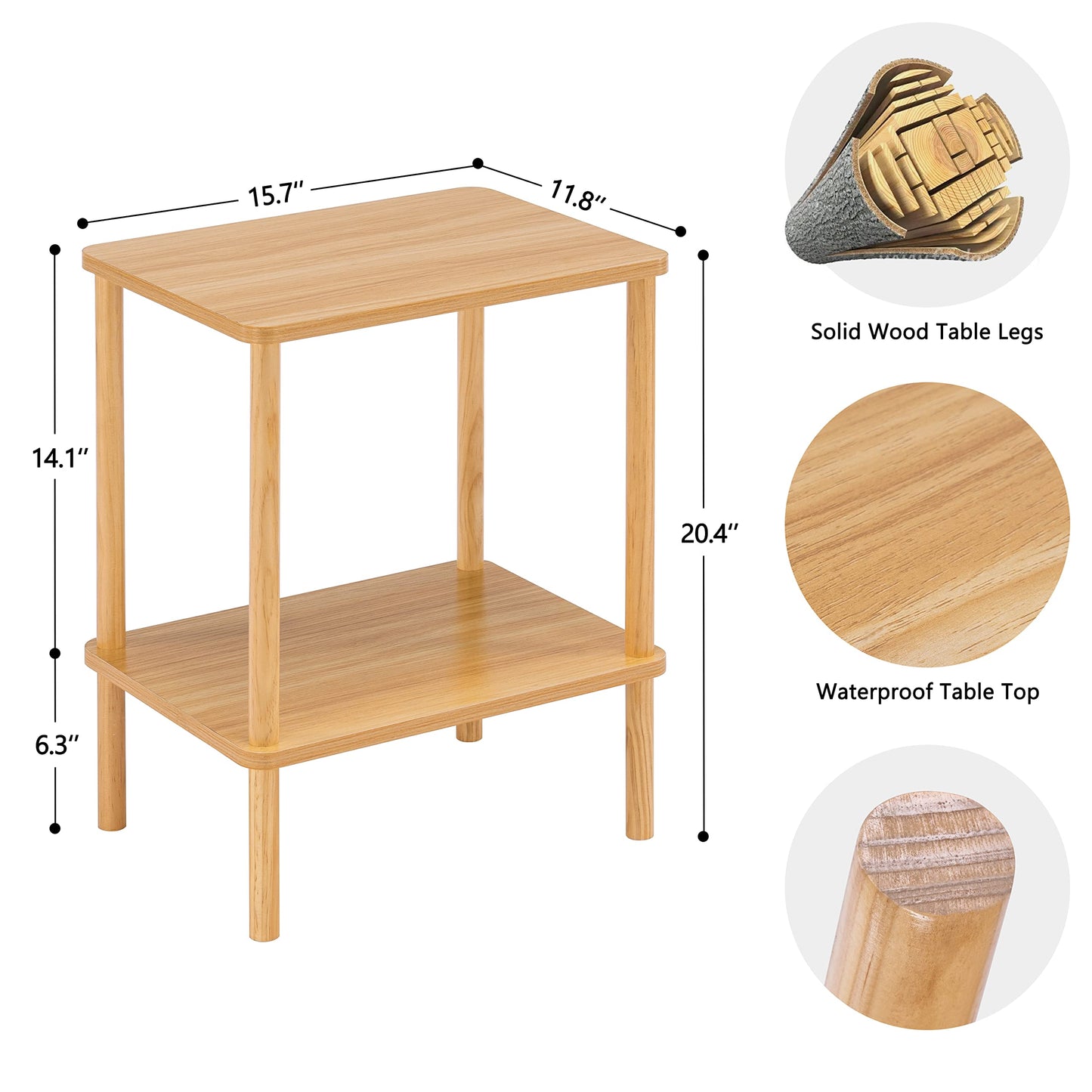 Apicizon 2 Tier End Table, Boho Side Table with Storage Shelf, Nightstand Bedside Table for Small Spaces, Bedroom, Living Room, Entryway, Farmhouse, Easy Assembly,Natural