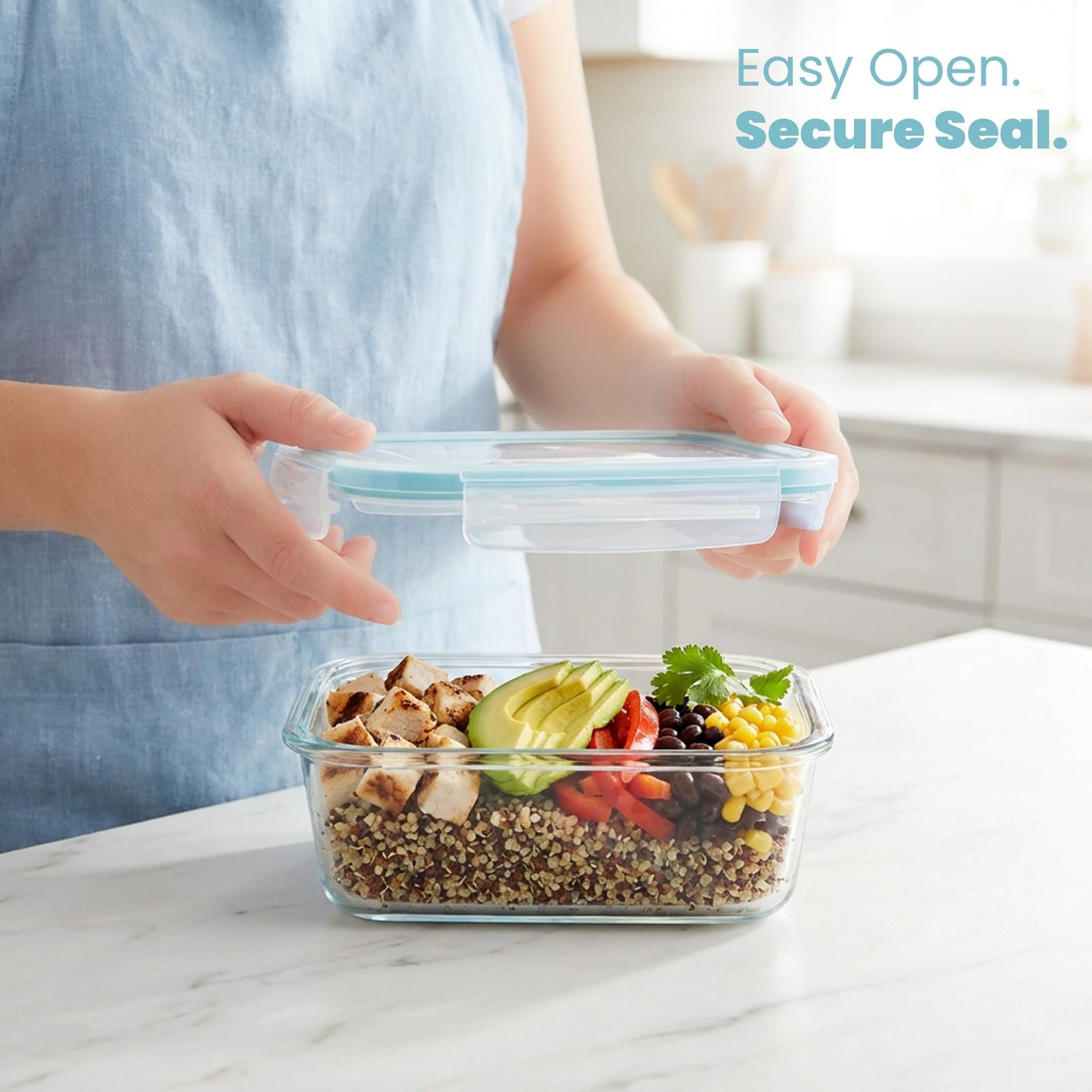 KICHLY 9 Pack Glass Container Food Storage with Airtight Lids, Leakproof Lunch Boxes, BPA-Free, Large, Small and Round Meal Prep Glass Storage Containers, Microwave Safe