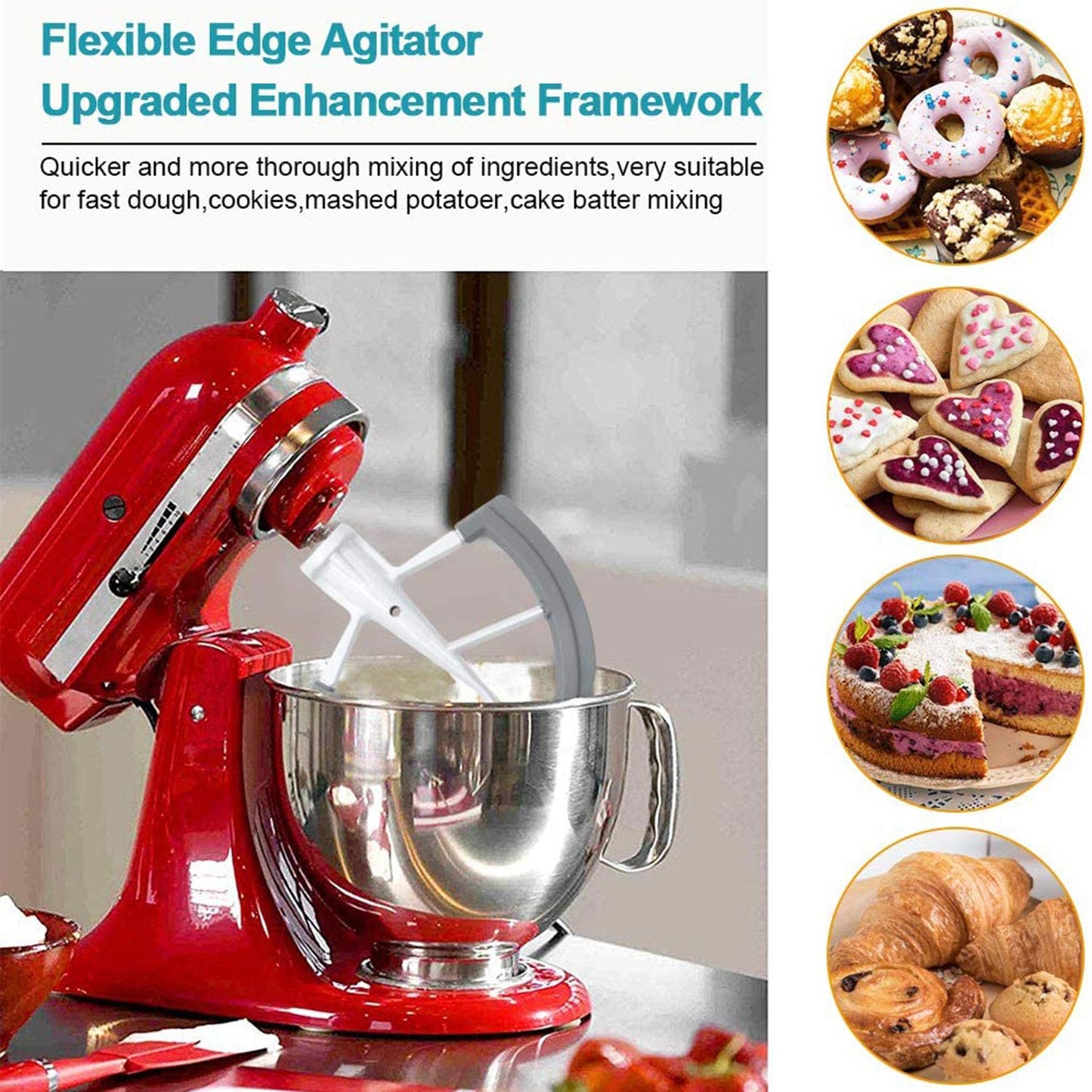 6Qt Flex Edge Beater Compatible with KitchenAid 6-Quart Bowl-Lift Stand Mixers,ONLY for Stainless Steel Bowl, Fits Professional 600, KP26M1X, KB26G1X. [Not for Glass Bowl & Tilt-Head