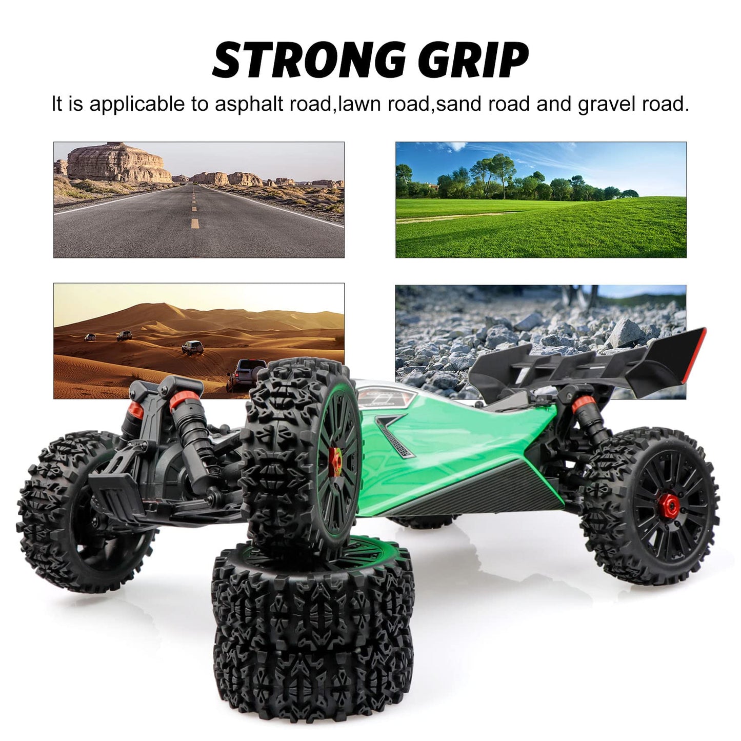 Acekeeps 4-Pack 1/8 RC Buggy Tires Mounted 17mm Hex Wheels OD 120mm for Losi Team Arrma Typhon 3S 6S HSP HPI RC Off-Road Car