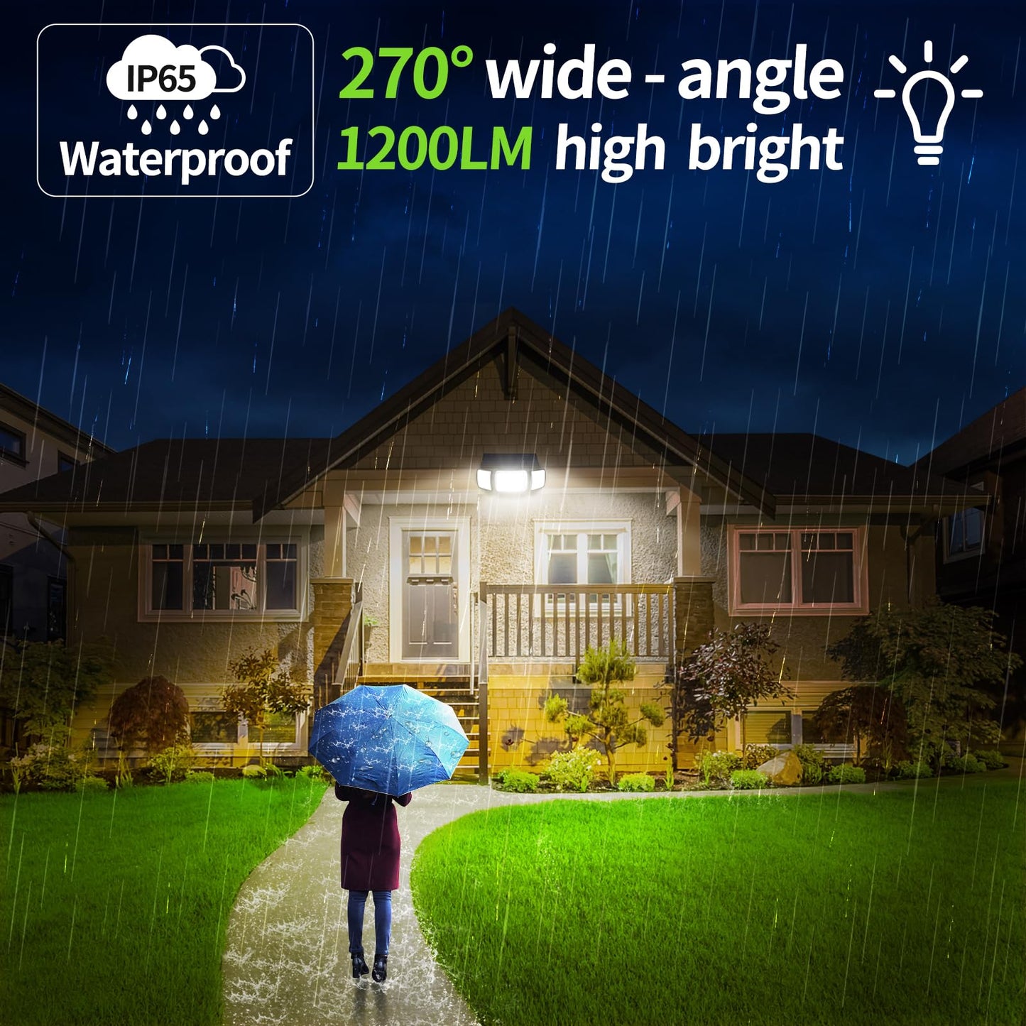 Intelamp Solar Motion Sensor Lights Outdoor, 3-Head LED Security Flood Light, 6000mAh 1200LM Dual PIR, IP65 Waterproof, Adjustable Solar Wall Light for Garage Yard Driveway Patio