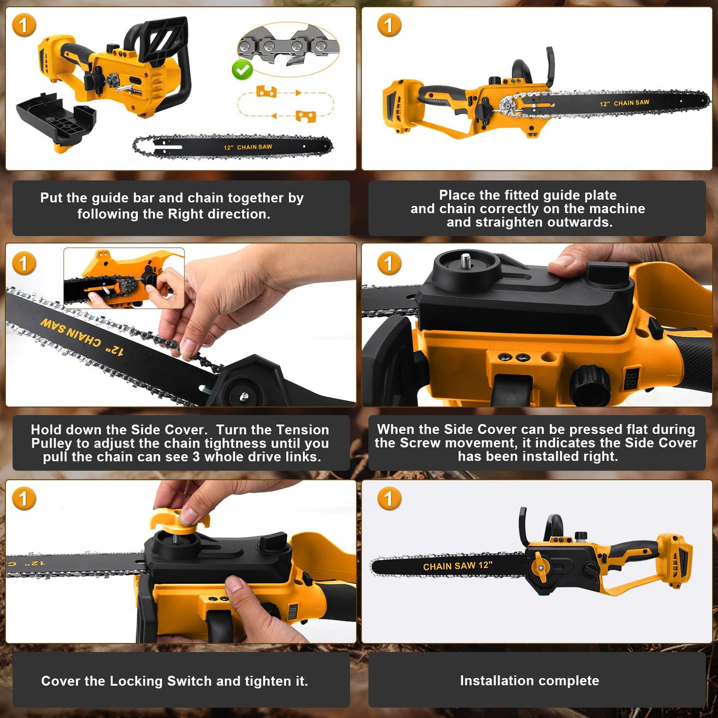 Brushless Chainsaw Compatible with Dewalt 20V Battery, 12 Inch Mini Chainsaw Cordless with Auto Oiler & Security Lock, 1000W Handheld Chain Saw for Tree Trimming, Branch Wood Cutting (No Battery