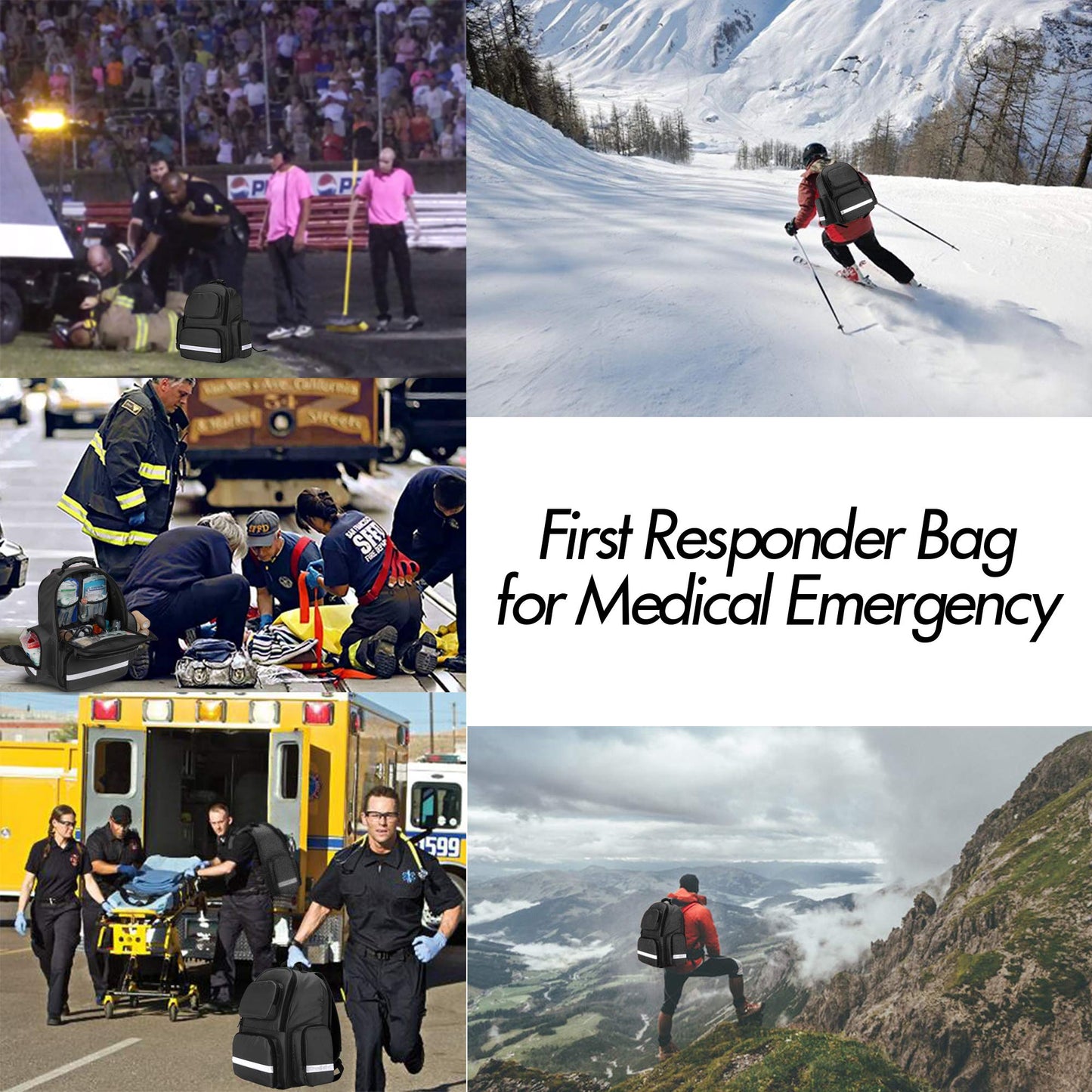 Trunab Large First Responder Bag Trauma Backpack Empty, Emergency Medical Bags Storage Jump Bag Pack for EMT, EMS, Police, Firefighters, Black (Patented Design)