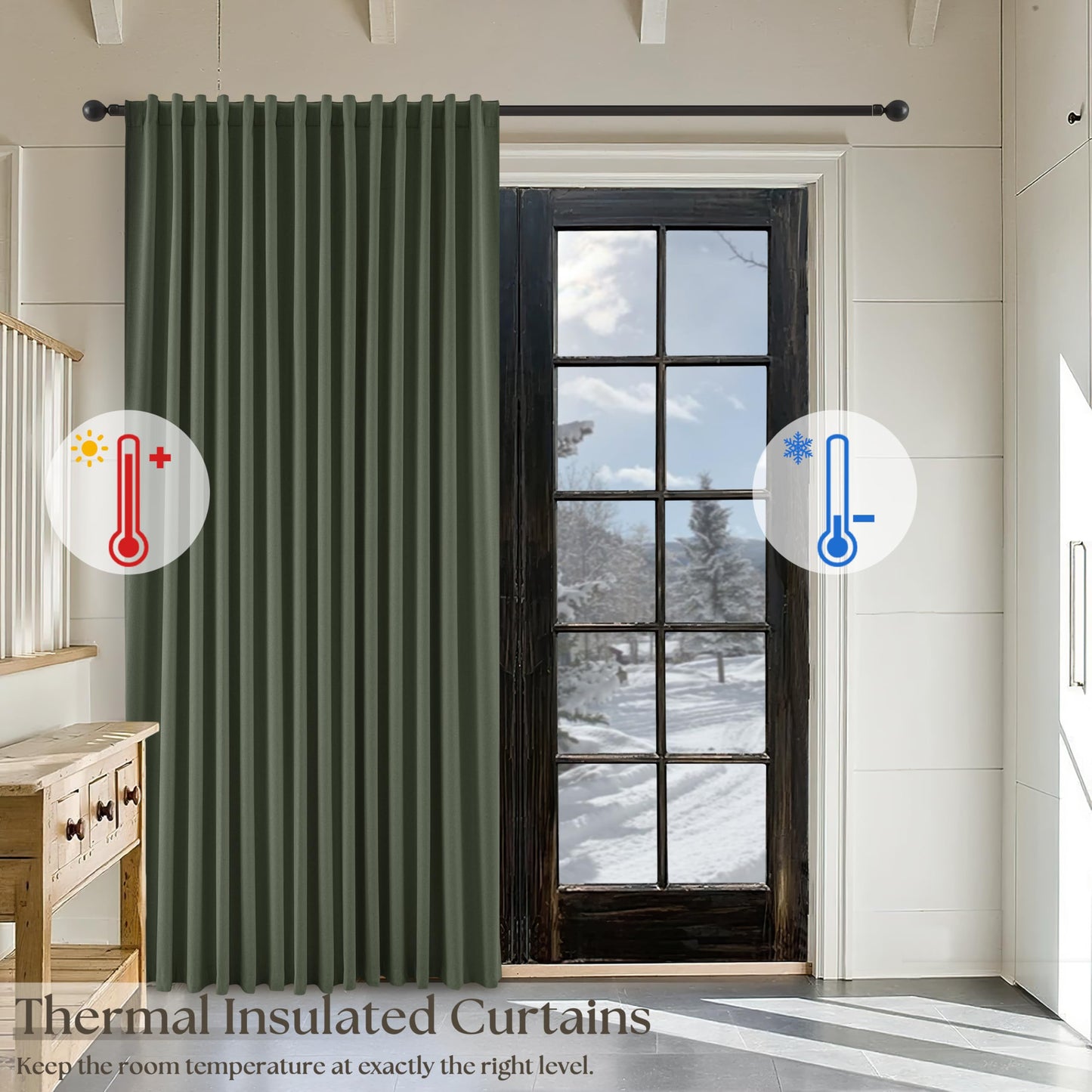 Olive Green 100% Blackout Curtains Linen Textured for Bedroom Black Out Linen Curtains 84 Inches Long Full Light Blocking Thermal Insulated Drapes Energy Saving Rod Pocket Back Tab 52x84 Inch Green