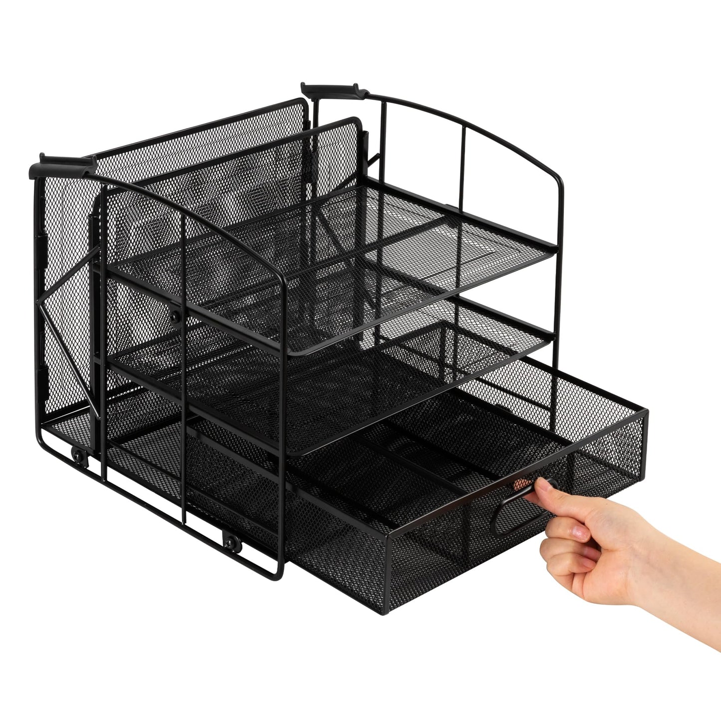 Amazon Basics Desk Organizer 3 Tray w/Sliding Drawer and Hanging File Holder, Black