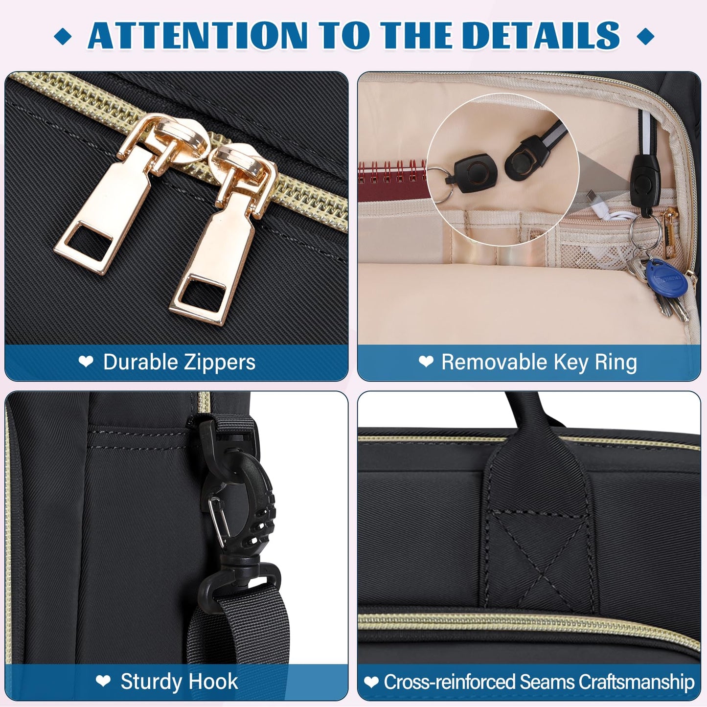 Laptop Bag 17.3 Inch Laptop Briefcase for Women Waterproof Computer Bag Large Messenger Bag Professional Laptop Case for Business Office Work College,Black