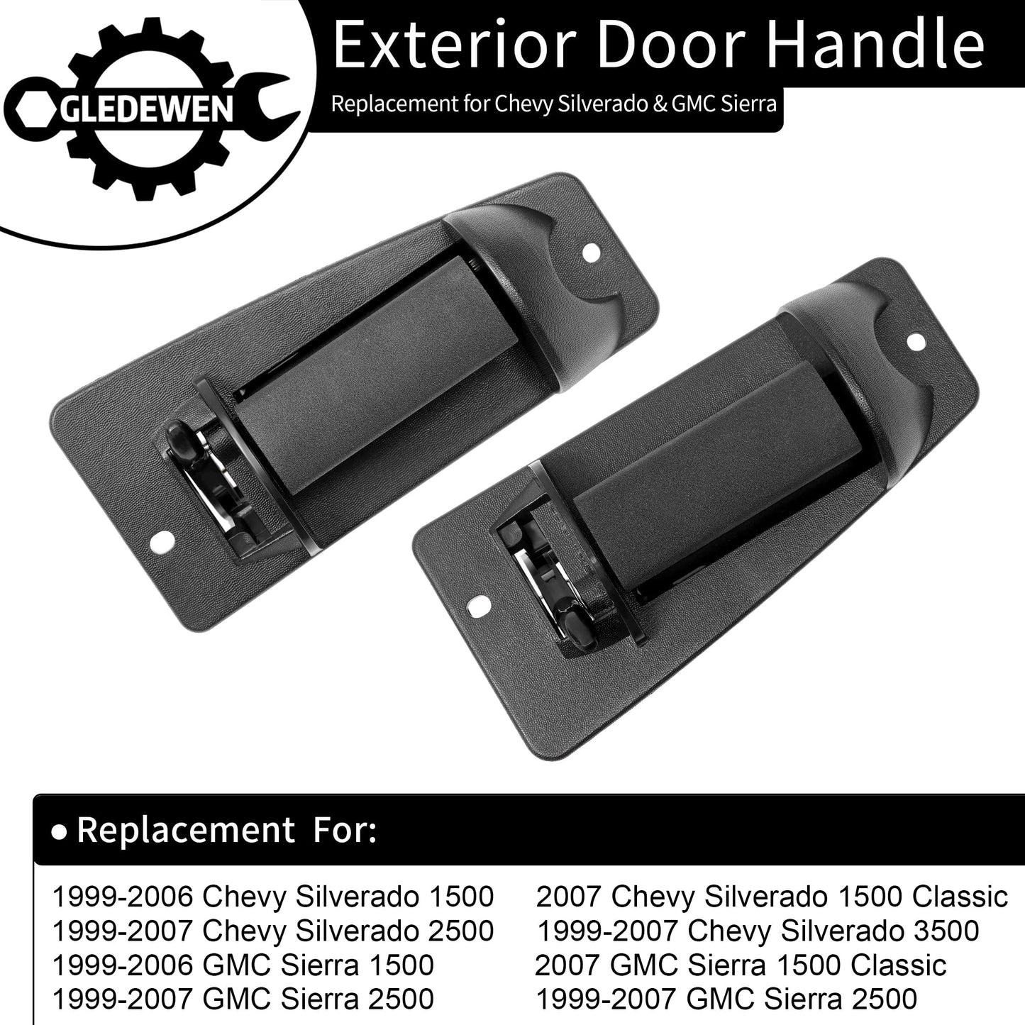 Metal Exterior Door Handles, Compatible with 1999-2007 Chevy Silverado, GMC Sierra 1500 2500 3500, Extended Cab Rear Outside Left Driver & Right Passgenger Side | Replace# 15758171, 15758172