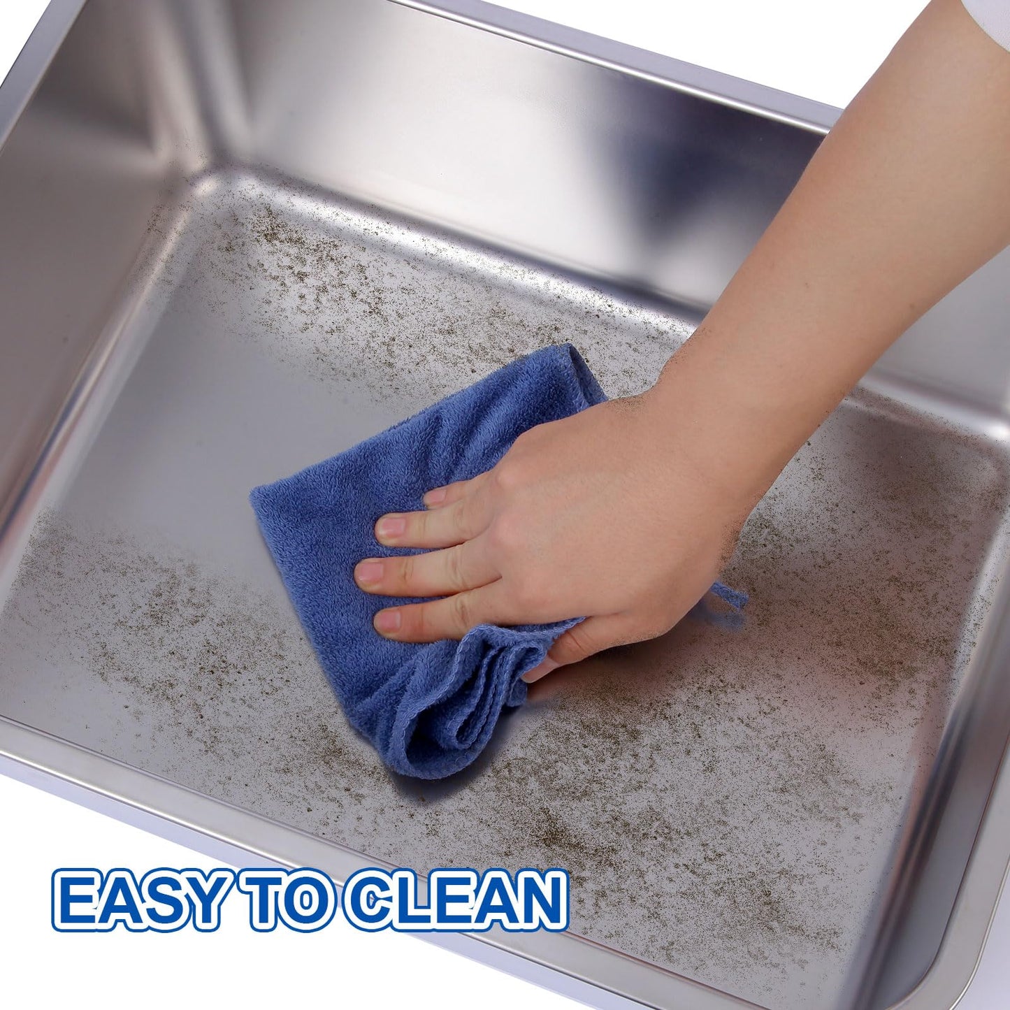 Wideotng 2Pcs Stainless Steel Cat Litter Box, Metal Kitty Litter Box with High Sides, Rust Proof Litter Tray Pan, Pet Toilet for Kitten Rabbit, Non Stick Non Odor, Easy to Clean, 17.5 x 13.5 x 6 in