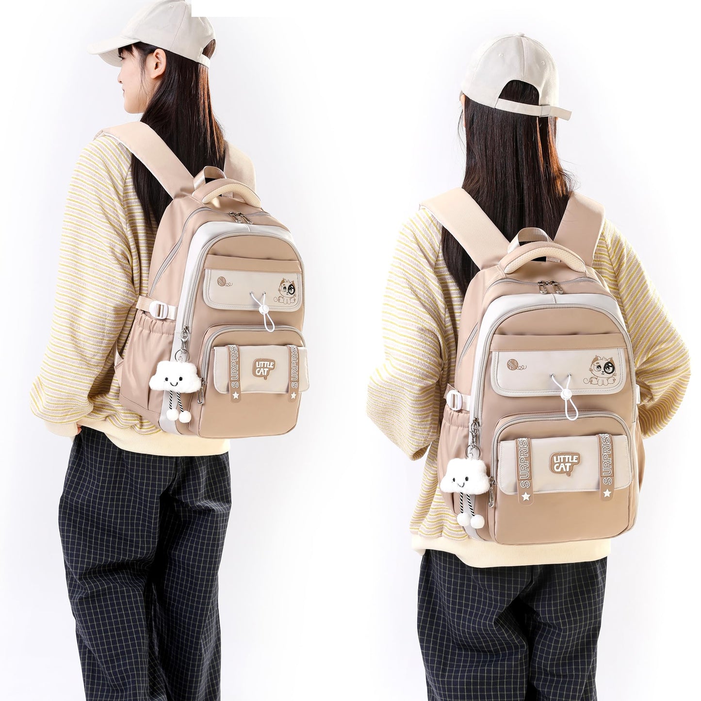 Makukke School Bags for Girls Boys,15.6" Cute Backpack for Kids and Teenagers Daypack Waterproof with Cute Pendant
