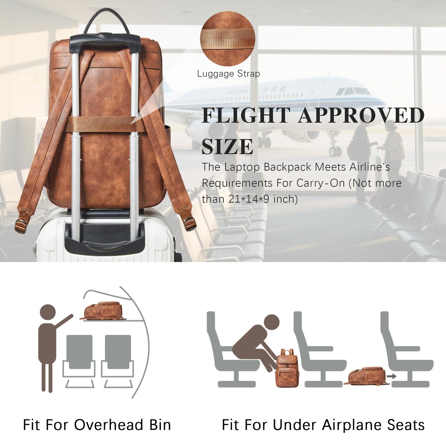 TIAMYI Computer Leather Backpack for Women Travel Back pack with 15.6 inch Laptop Compartment, Vintage Ladies Backpack, Brown