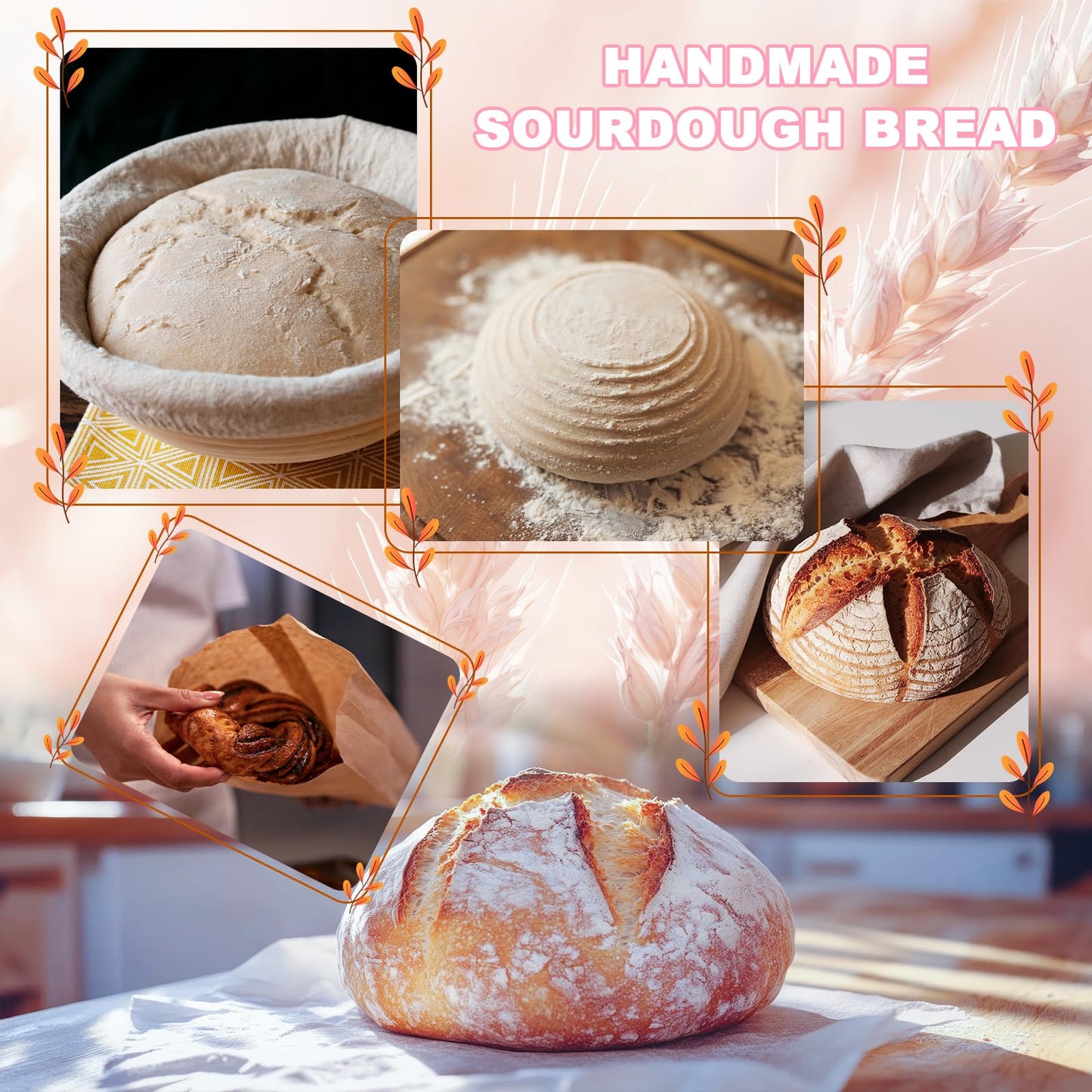 Beginner Sourdough Starter Kit, Sourdough Bread Baking Supplies, Bread Proofing Basket Set with Glass Sourdough Starter Jar, Sour Dough Bread Making Tools Kit Baking Gifts for Women Mom Wife