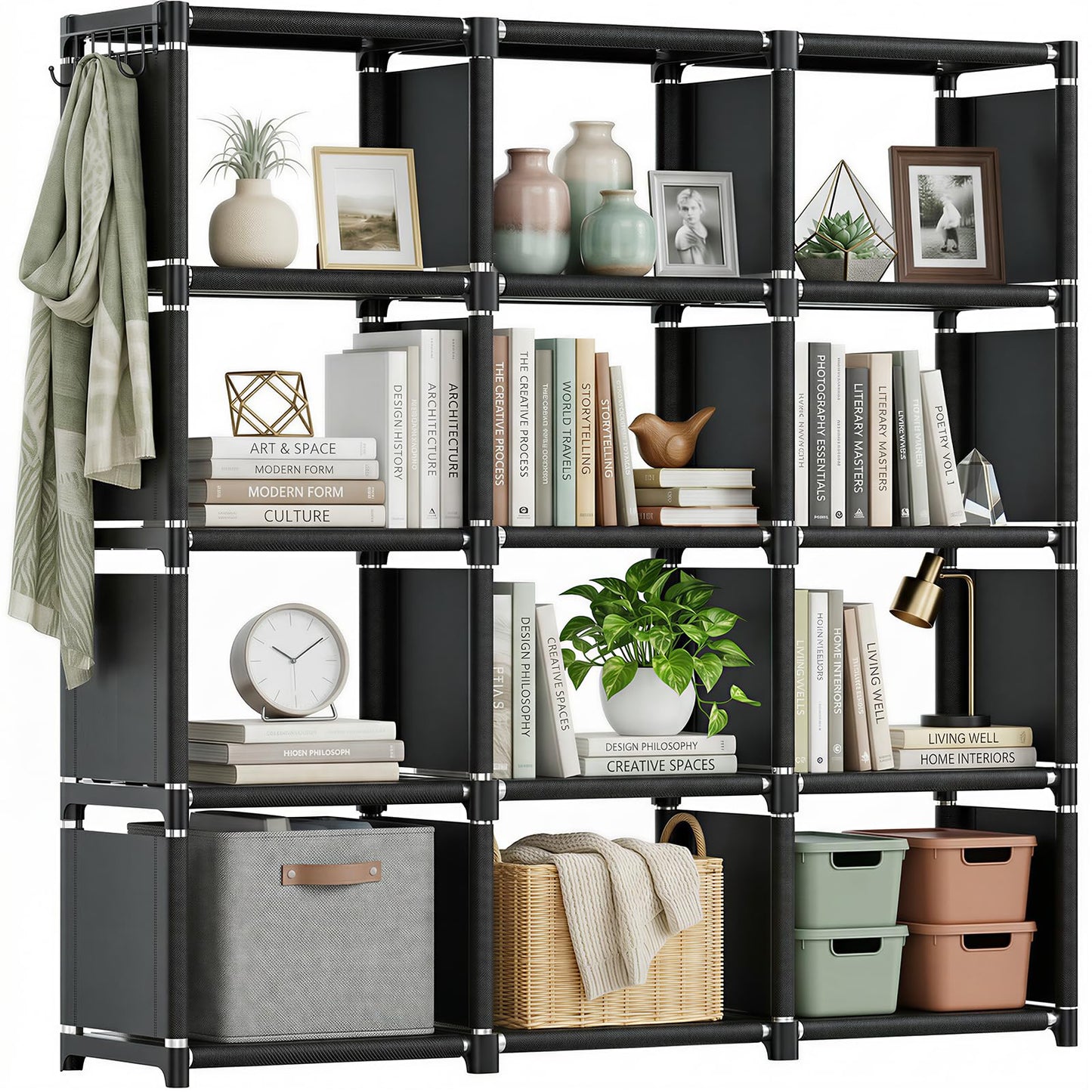 Mavivegue Bookshelf,12 Cube Storage Organizer,Book Shelf Organizer,Tall Bookcase Shelf, Cube Shelf, Cubbies Closet Storage Organizer Shelves for Bedroom,Living Room,Home,Office (Black)