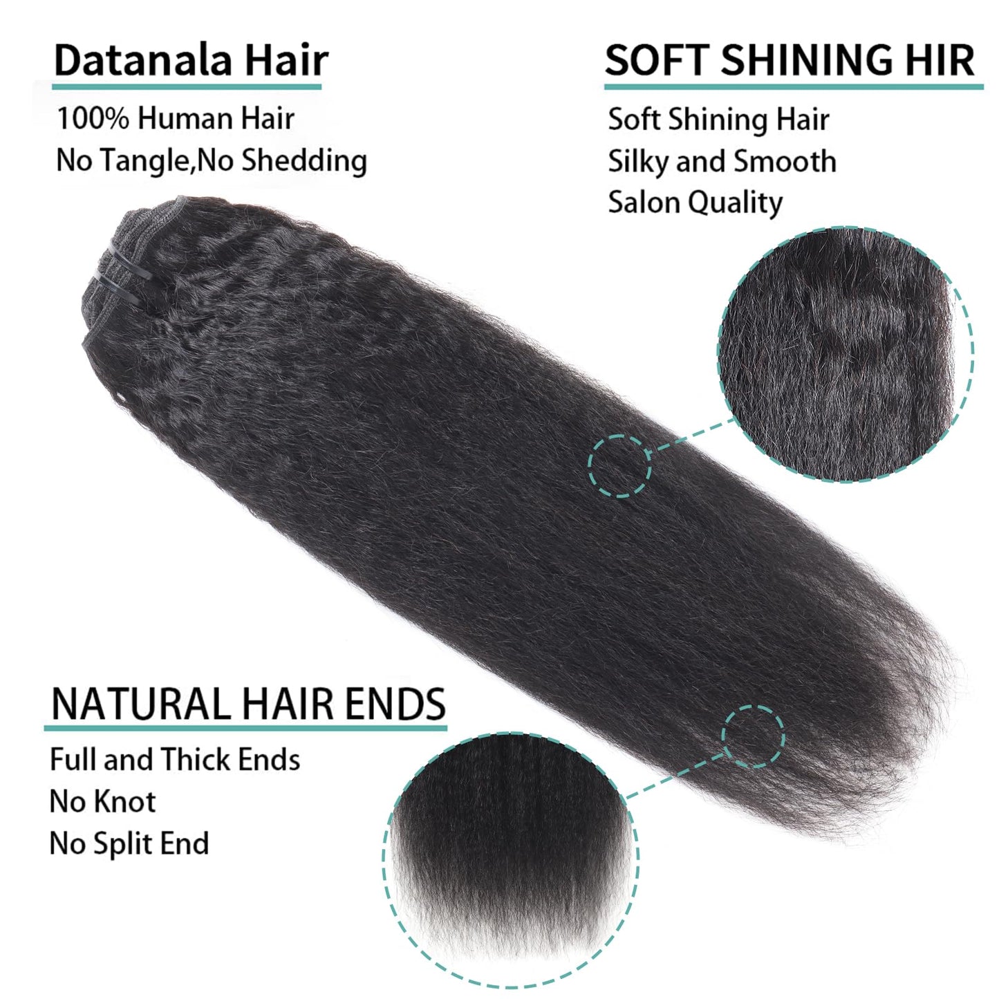 Brazilian Virgin Kinky Straight Clip in Hair Extensions 8Pcs/lot 120g With 18 Clips Yaki Straight Clip in Hair Extension Real Human Hair Natural Black Color For Black Women (16Inch)