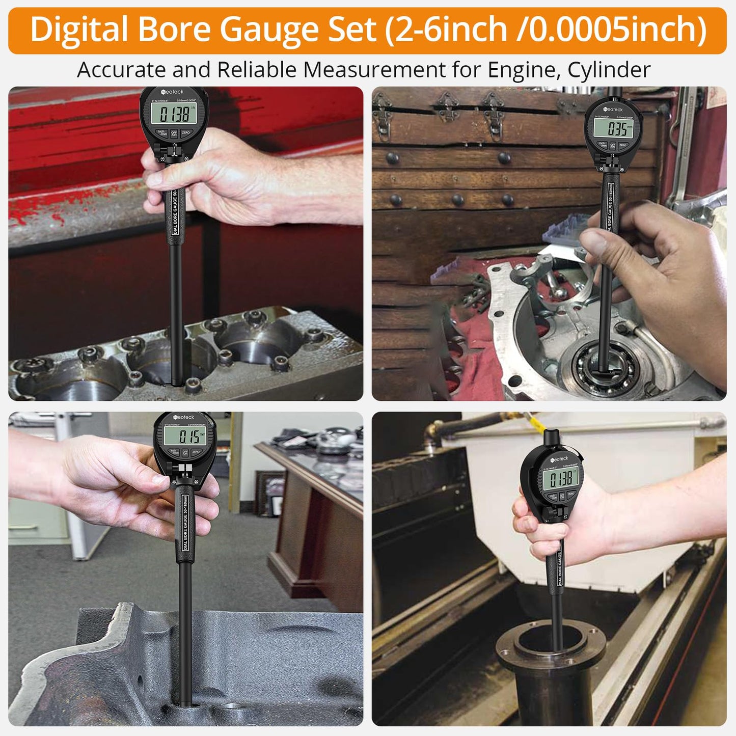 Neoteck Bore Gauge Set Digital Indicator Dial Bore Gauge 2"-6"/0.0005" with Self-Centering Dial Carbide Anvils, Insulated Grips for Deep Engine Cylinder Measurement-Black