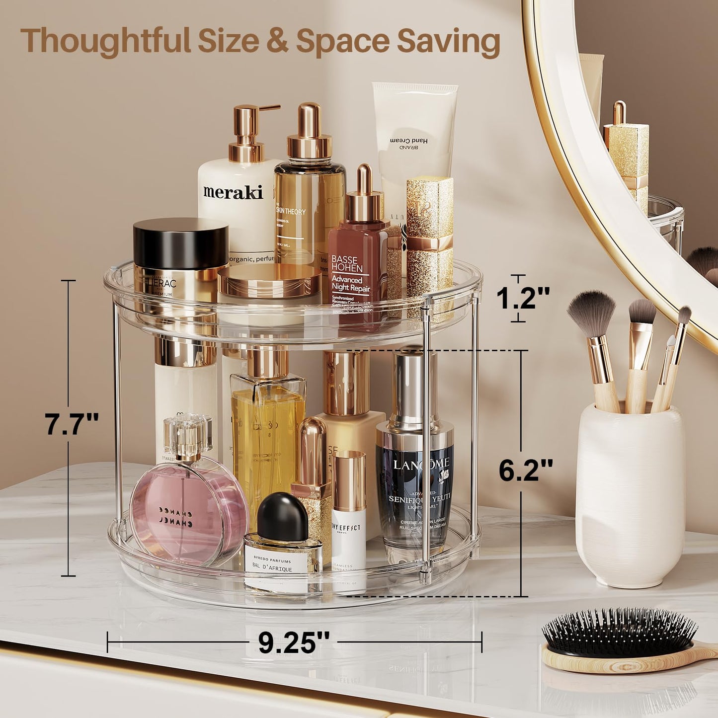 LAMU 2 Pack 2 Tier Lazy Susan Turntable Organizer 9.25'' Rotating Spice Rack Organization for Cabinet, Table Top, Pantry, Countertop, Bathroom, Vanity, Medicine Cabinet Organizer, Clear