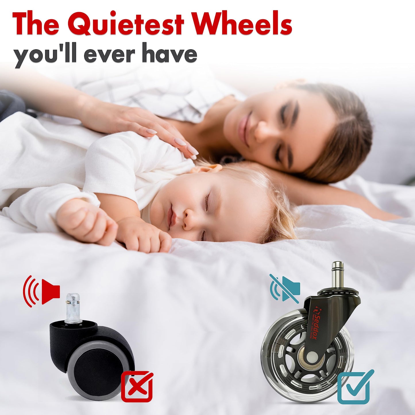 Office Chair Wheels Gift Set of 5 for - Protect All Your Floors - 3'' Heavy Duty Replacement Rollerblade Rubber Desk Chair Casters - Best Protection for Your Hardwood Floors