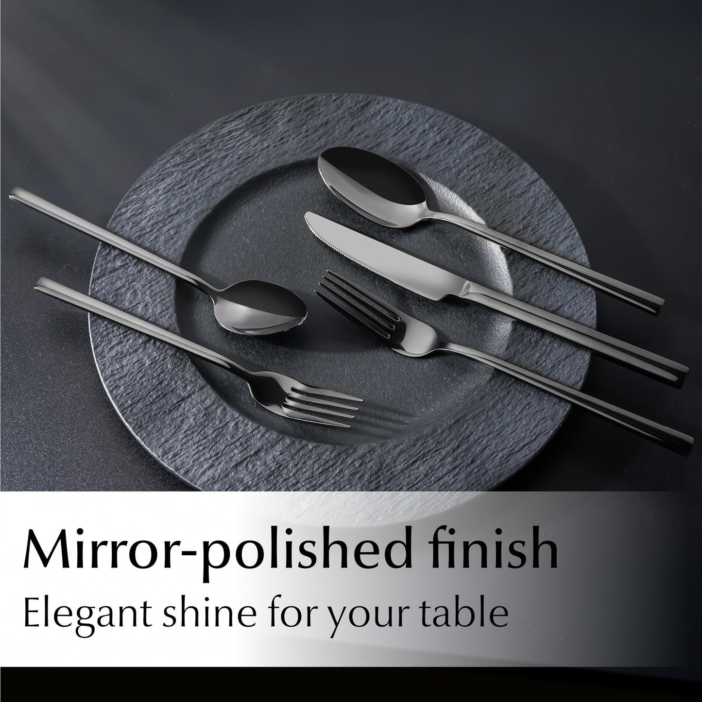MIAMIO – Cutlery Set Stainless Steel for 6 People / 36-Piece Flatware Set – Includes Knives, Forks, Spoons – Dishwasher Safe (Black)