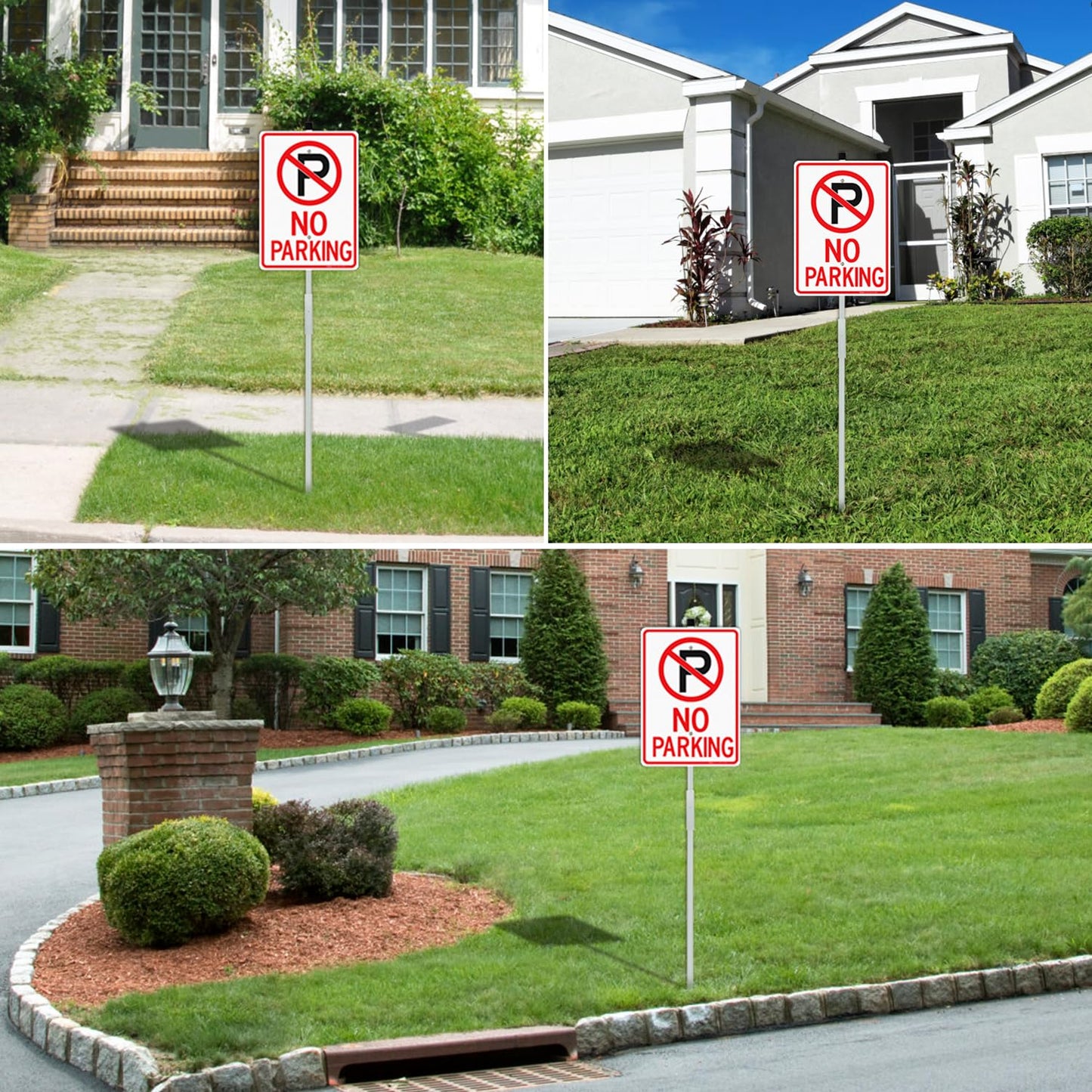 Faittoo No Parking Signs with 36" Stake for Outside, 4-Pack 14"x10" Rust Free Heavy Aluminum, Reflective, Fade Resistant, 2 pre-drilled holes, Includes Matching Screws & Wrench, Easy to Mount
