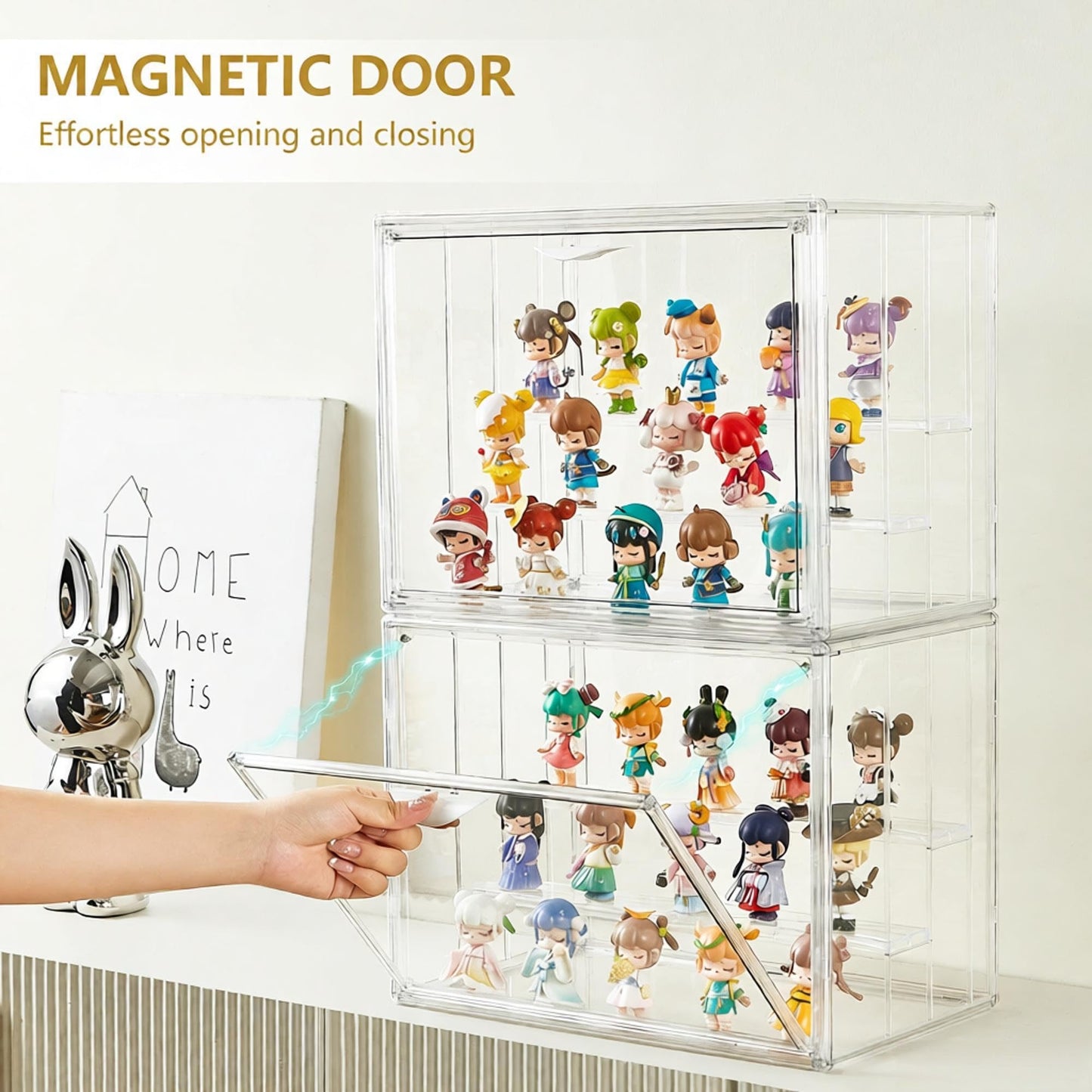 Acrylic Display Case for Collectibles 3 Layer Adjustable Display Case with Magnetic Door, Dustproof Clear Stackable Display Box for Figures Showcase, Shoe Box, Protection Organizer, Storage Bins-1Pack