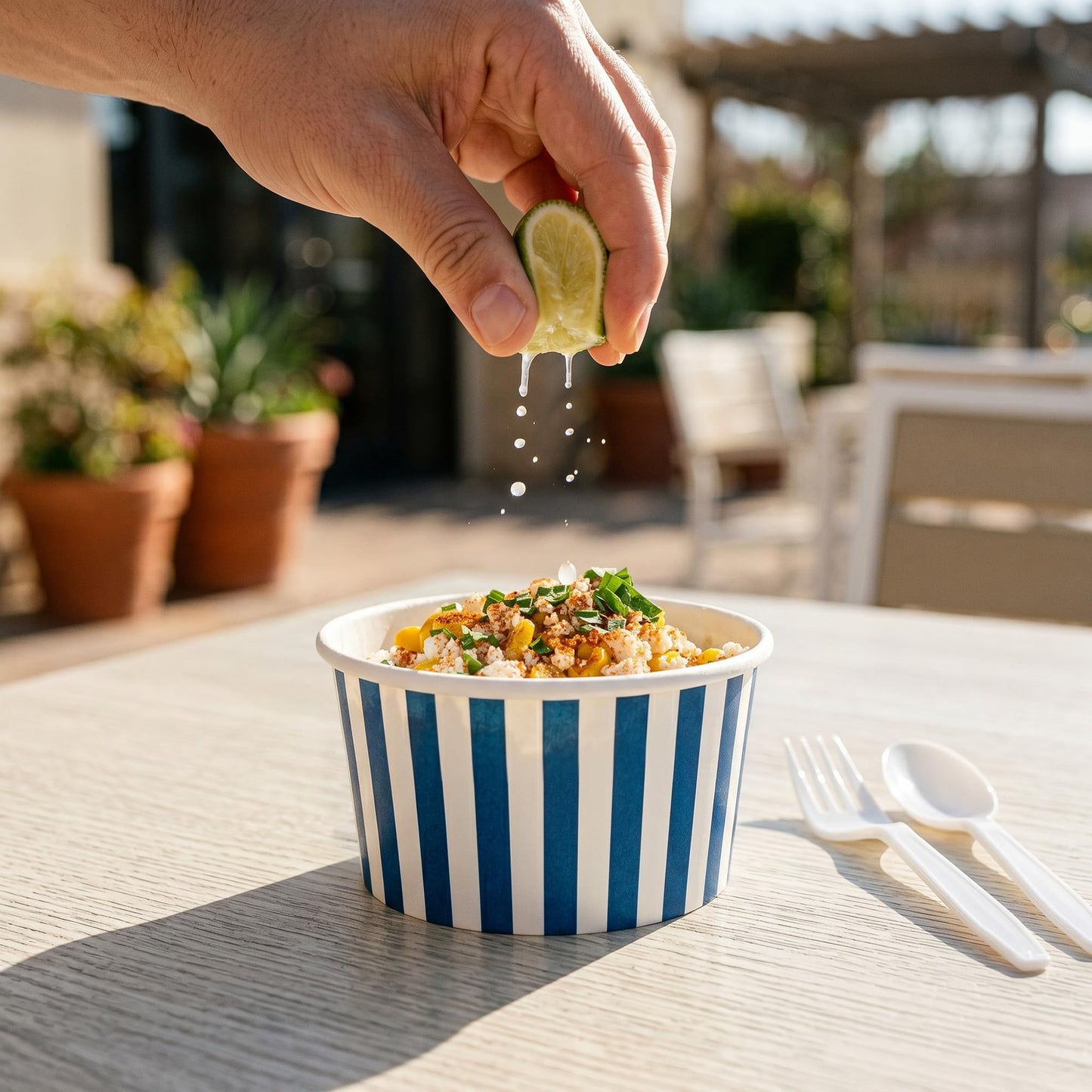 Coppetta 12 Ounce Dessert Cups, 50 Disposable Ice Cream Cups - Lids Sold Separately, Sturdy, Blue And White Paper FroYo Bowls, Striped, For Hot And Cold Foods, Perfect For Gelato - Restaurantware