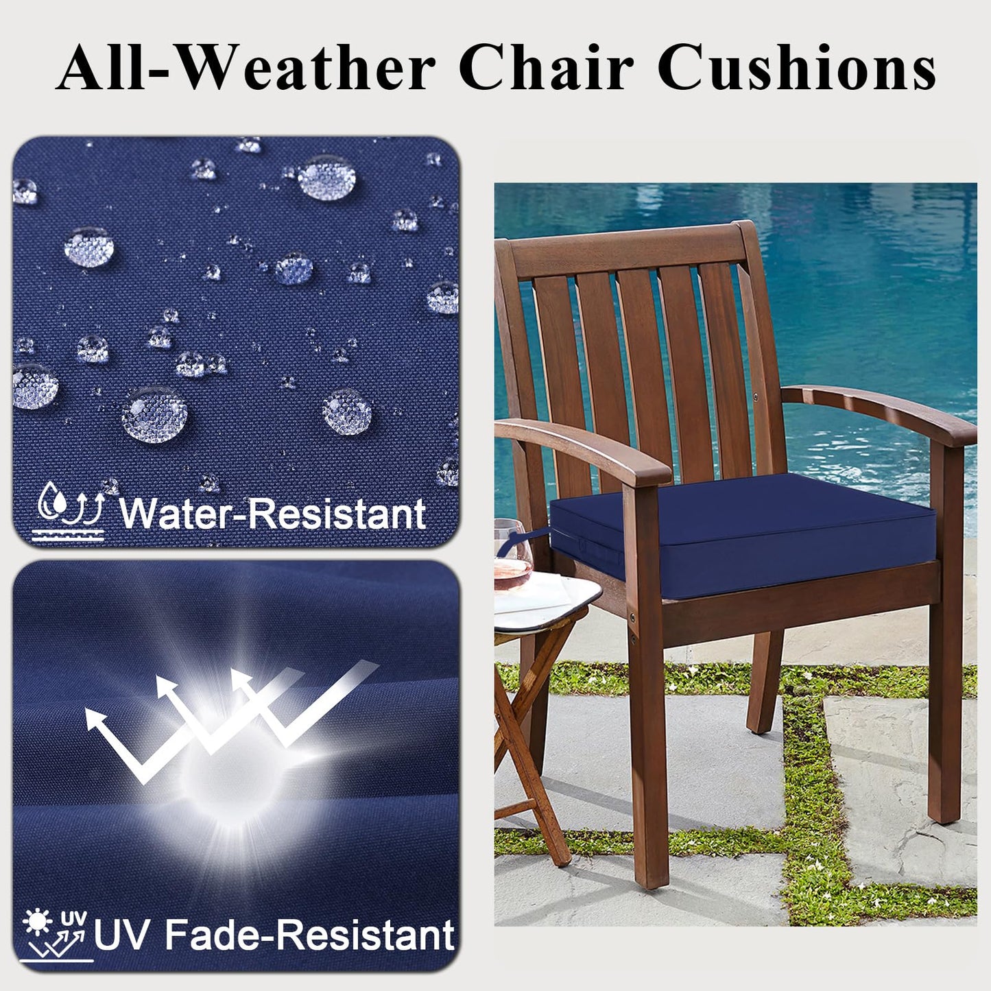 MJIAIDEA Outdoor Chair Cushions Set of 2 for Patio Furniture 19x19x4 Inch Waterproof Patio Chair Cushion 3 Year Color Fastness Square Elastic Foam Garden Couch Pads with Ties and Handle,Blue