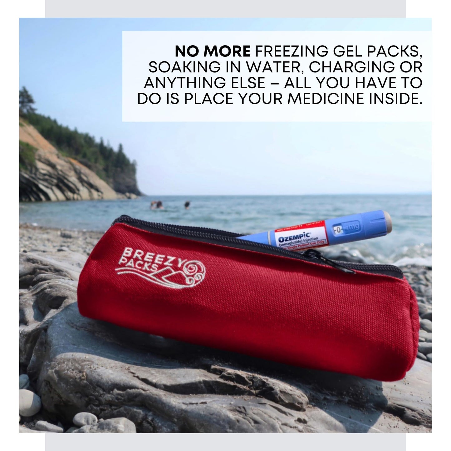 Breezy Basic (Small) | BreezyPacks Medicine Cooling case | Keeps Medicine at Room Temperature | Recharges by Itself - No wetting, Freezing or Electricity | EpiPen and Insulin Travel Bag (Red)