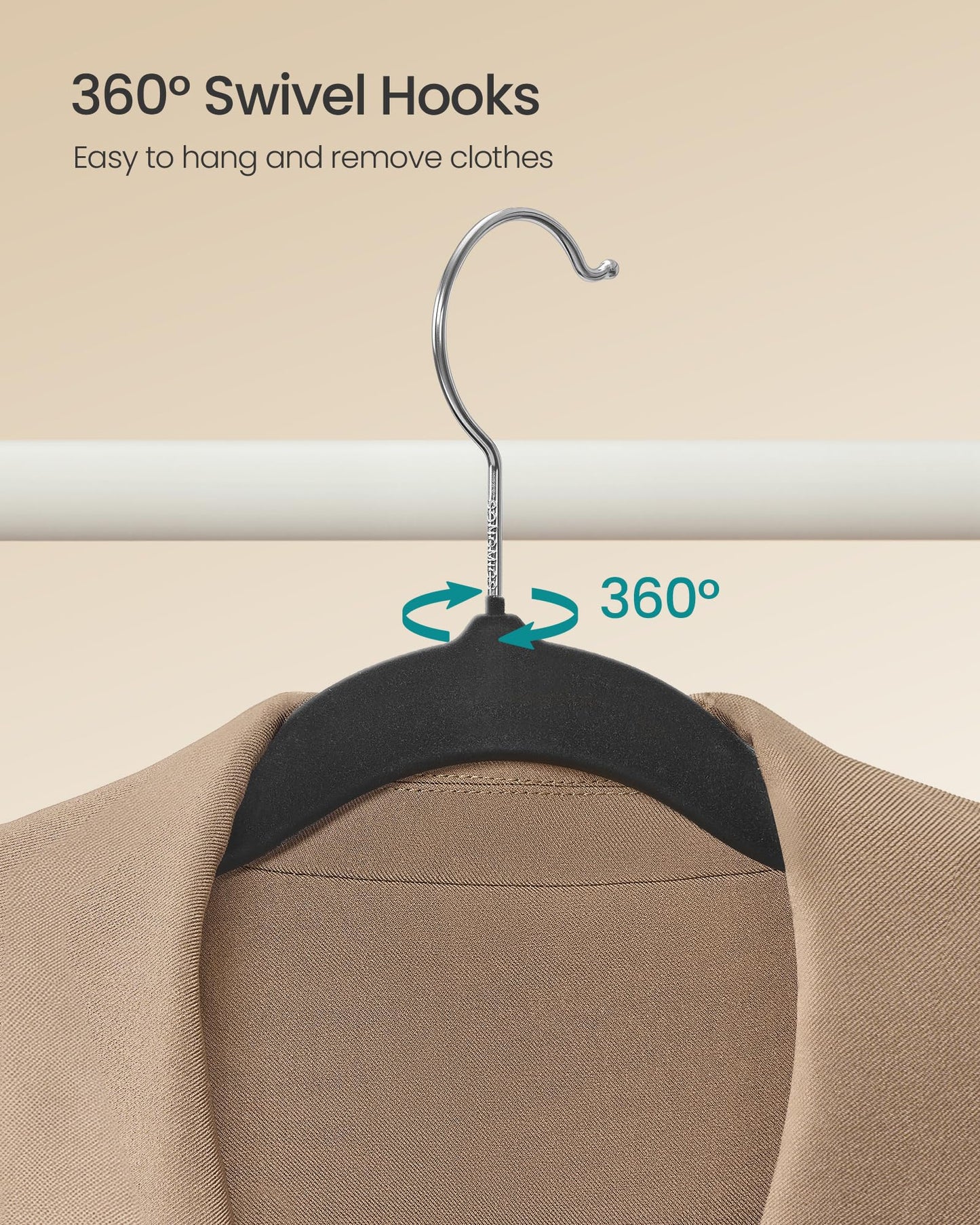 SONGMICS Velvet Hangers, Non-Slip Clothes Hangers with Silver-Colored Swivel Hooks, Slim Space-Saving for Closet, Heavy-Duty, Black 60 Pack UCRF036BZ01