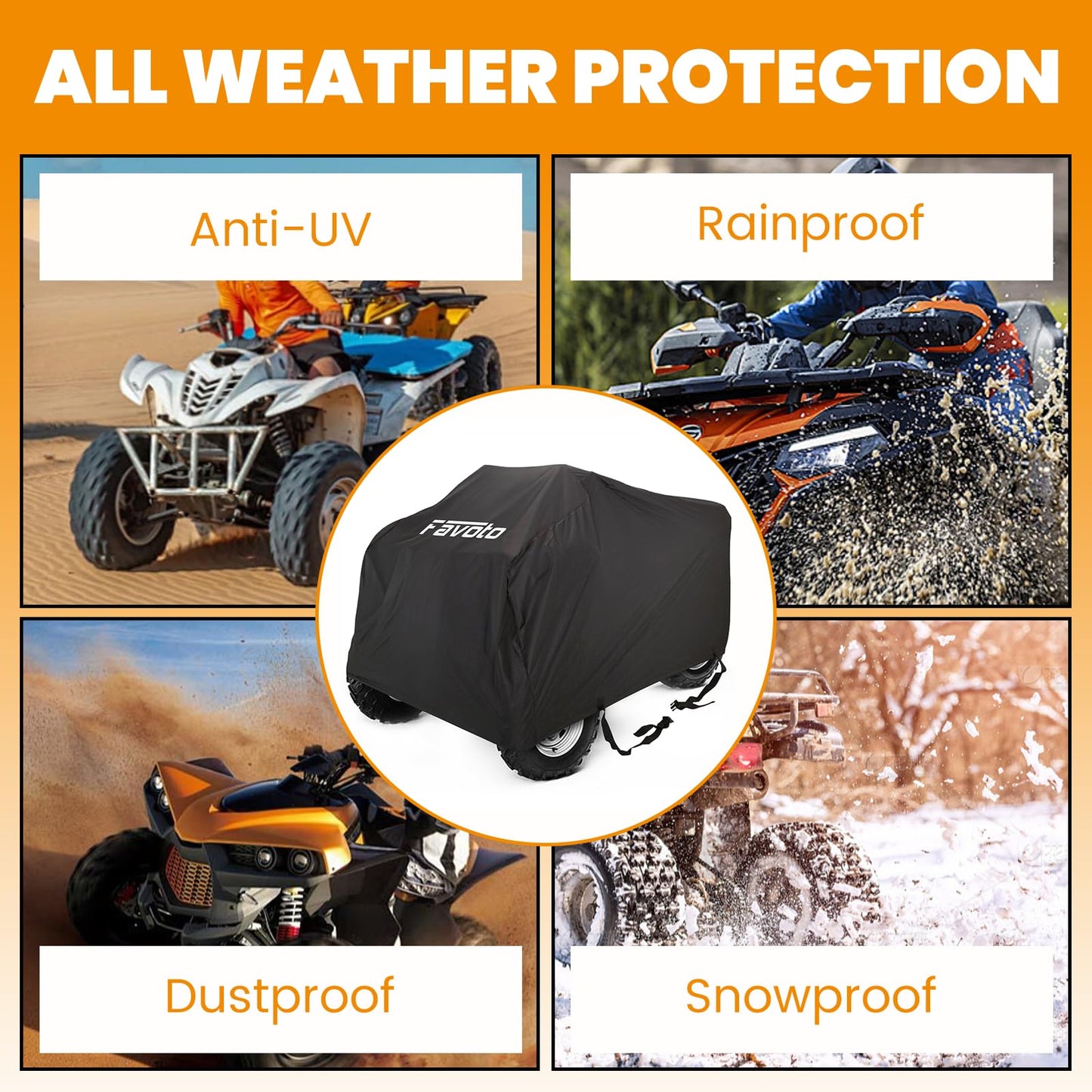 Favoto ATV Cover Waterproof Outdoor - Heavy Duty 4 Wheeler Cover Quad Cover All Weather Dust Rain Sun Protection Windproof Vehicle Cover Compatible with Kawasaki Polaris Yamaha Honda 82.7"