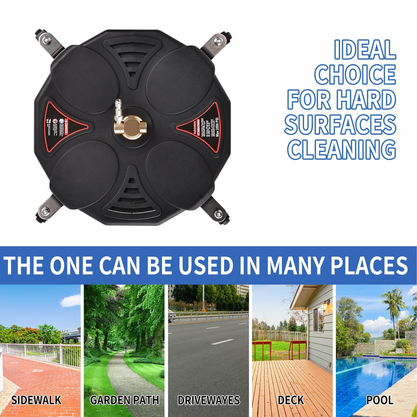 13" Pressure Washer Surface Cleaner Attachments,Balabulala 2500 PSI Power Surface Cleaner,with 4 Wheels 1/4" Quick Connector 2 Extension Wands for Decks,and Patios