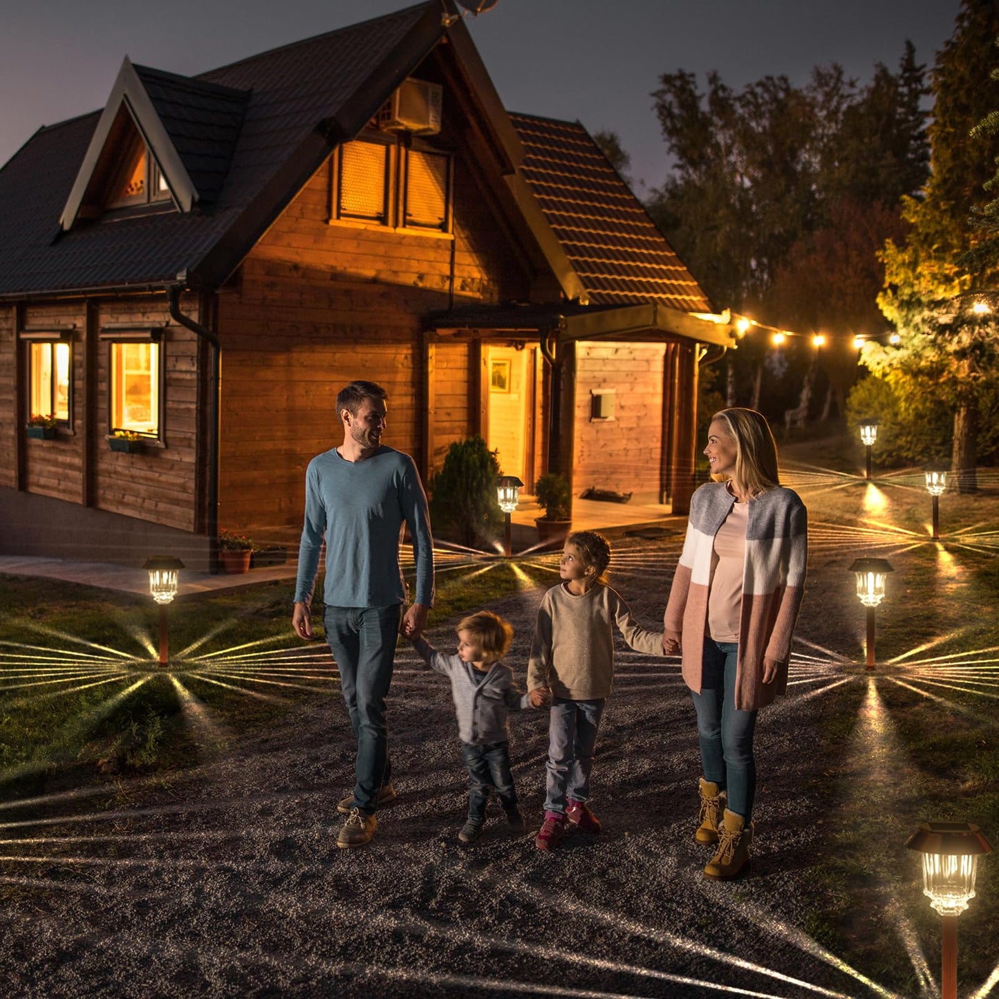 XMCOSY+ Solar Lights Outdoor, Solar Garden Outdoor Waterproof IP65, 10-40 LM Dimmable Auto On/Off Warm White Pathway Lights, Solar Powered Landscape Lighting for Walkway Driveway (4 Pack)