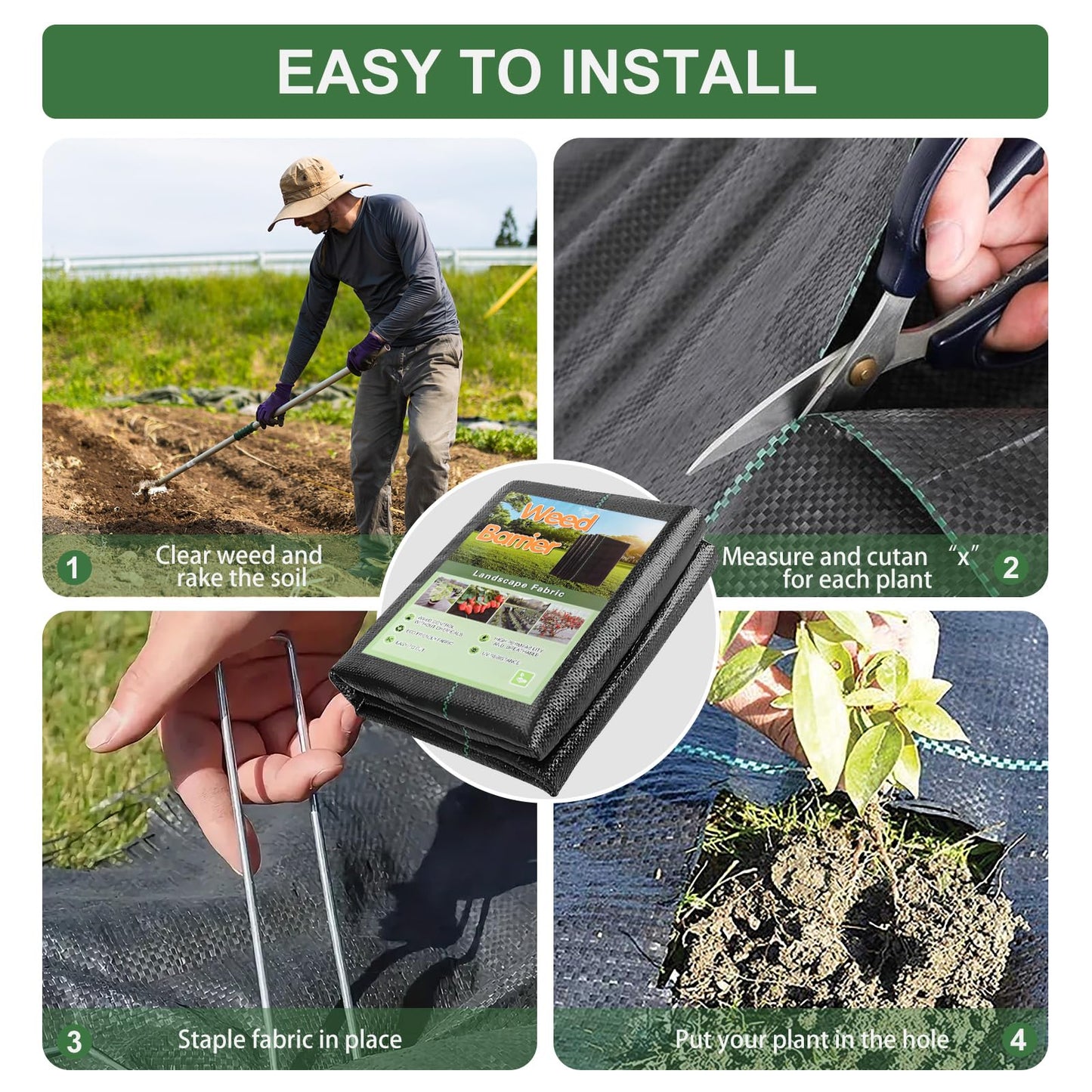 Weed Barrier Landscape Fabric 4ft x 100ft, 3.2oz Heavy Duty Grade Woven Weed Ground Cover, High Permeability Durable Weed Control Mat for Gardening, Farming & Commercial Landscaping