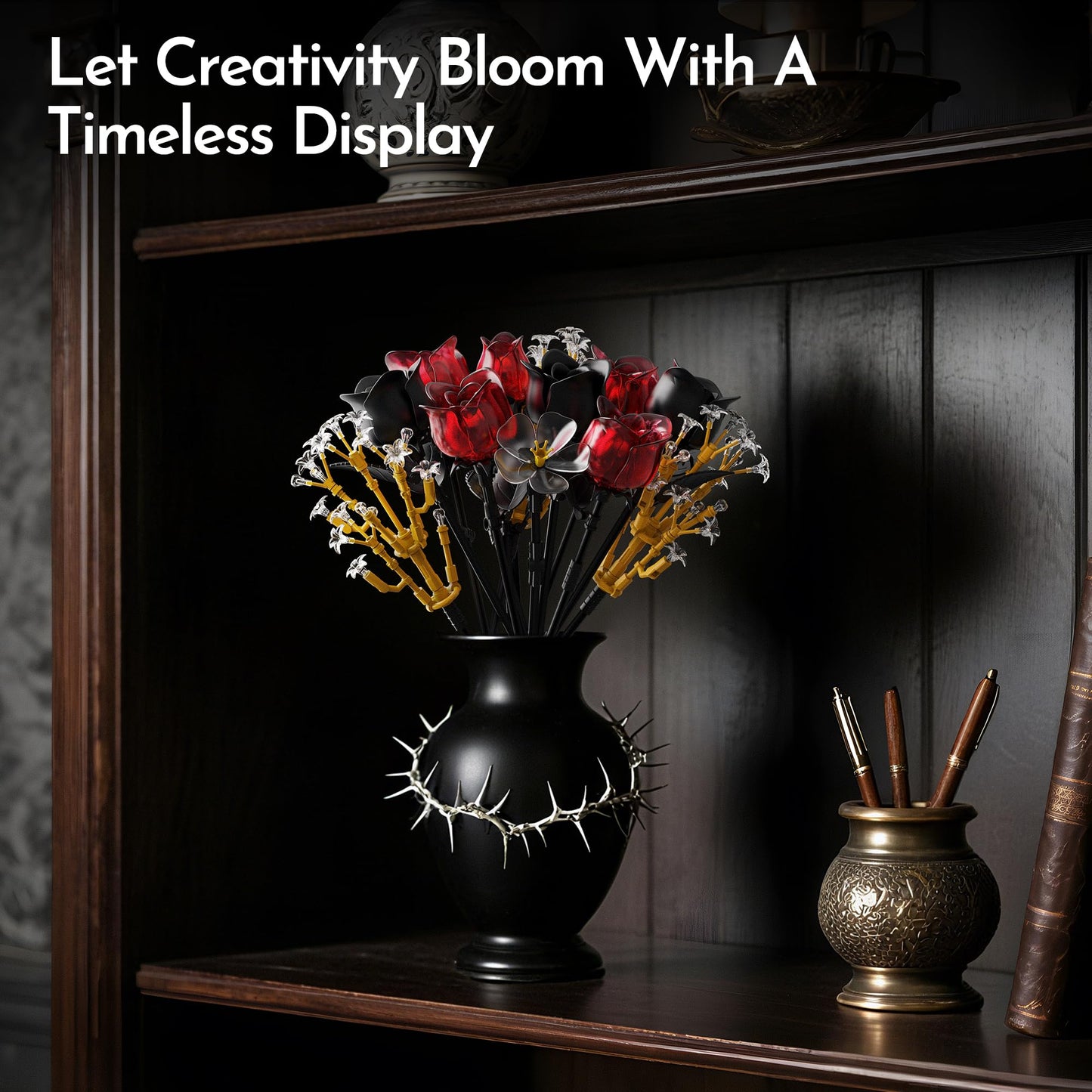 Soolio Rose Flower Bouquet Building Set for Adults, Anniversary Birthday Gift for Women Teen Girlfriend, Artificial Floral Botanicals Collection Gothic Decor for Home or Office (414 PCS)