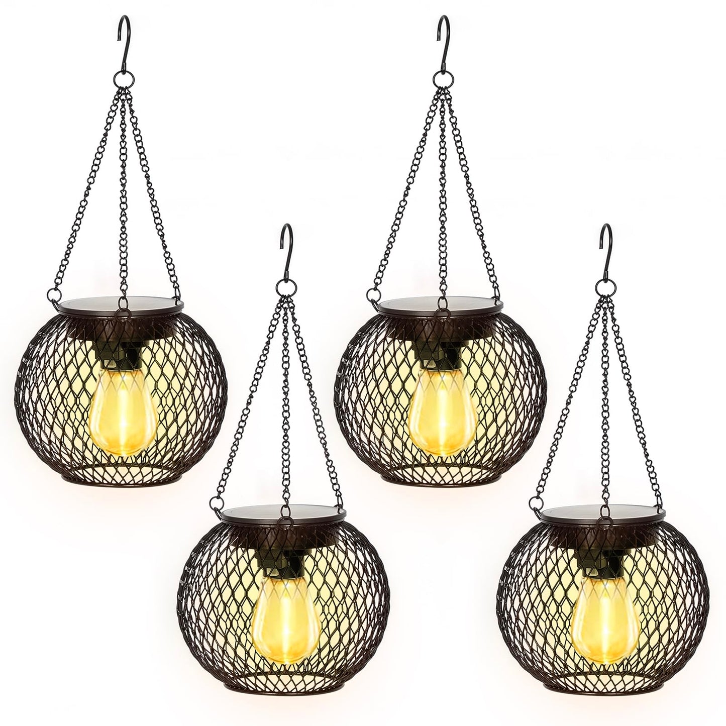 SyouHome Solar Lanterns Outdoor, 4 Pack Brighter Metal Solar Hanging Lanterns, IP65 Waterproof Solar Lights Outdoor, Gardening Gifts & Decor for Garden Yard Patio Pathway