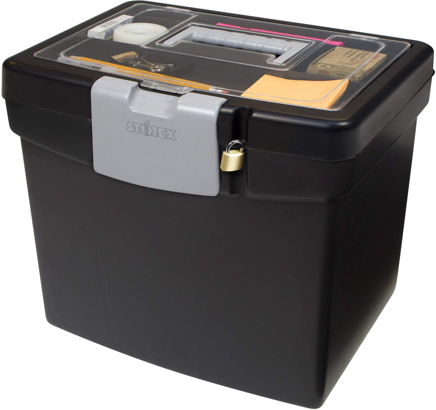 Storex File Storage Box Translucent Storage Lid, Black