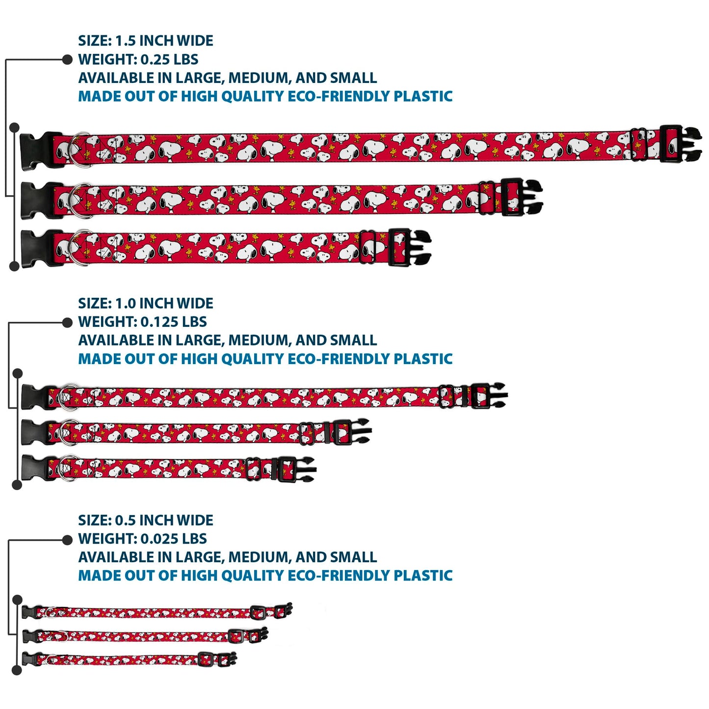 Peanuts Worldwide LLC Pet Collar, Dog Collar Plastic Buckle, Peanuts Snoopy and Woodstock Poses Scattered Red, 15 to 24 Inches 1.0 Inch Wide