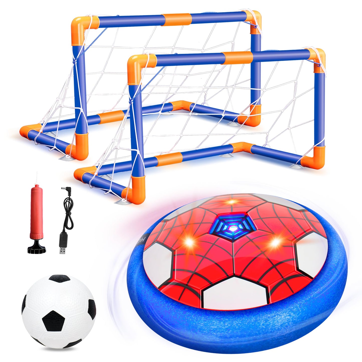 Spider Hover Soccer Balls Toys Set for Kids, 2-in-1 Rechargeable Air Floating Football Toy Ball with Led Light, Indoor Sports Games Christmas Birthday for Old Boys