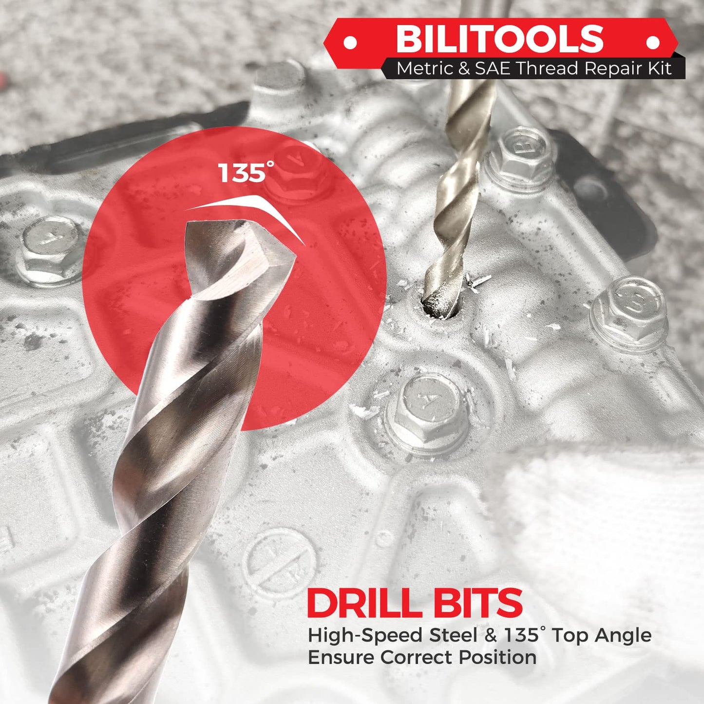 BILITOOLS Helicoil Thread Repair Kit Metric, 131-Piece HSS Drill Heli Coil Repair Kit M5 M6 M8 M10 M12