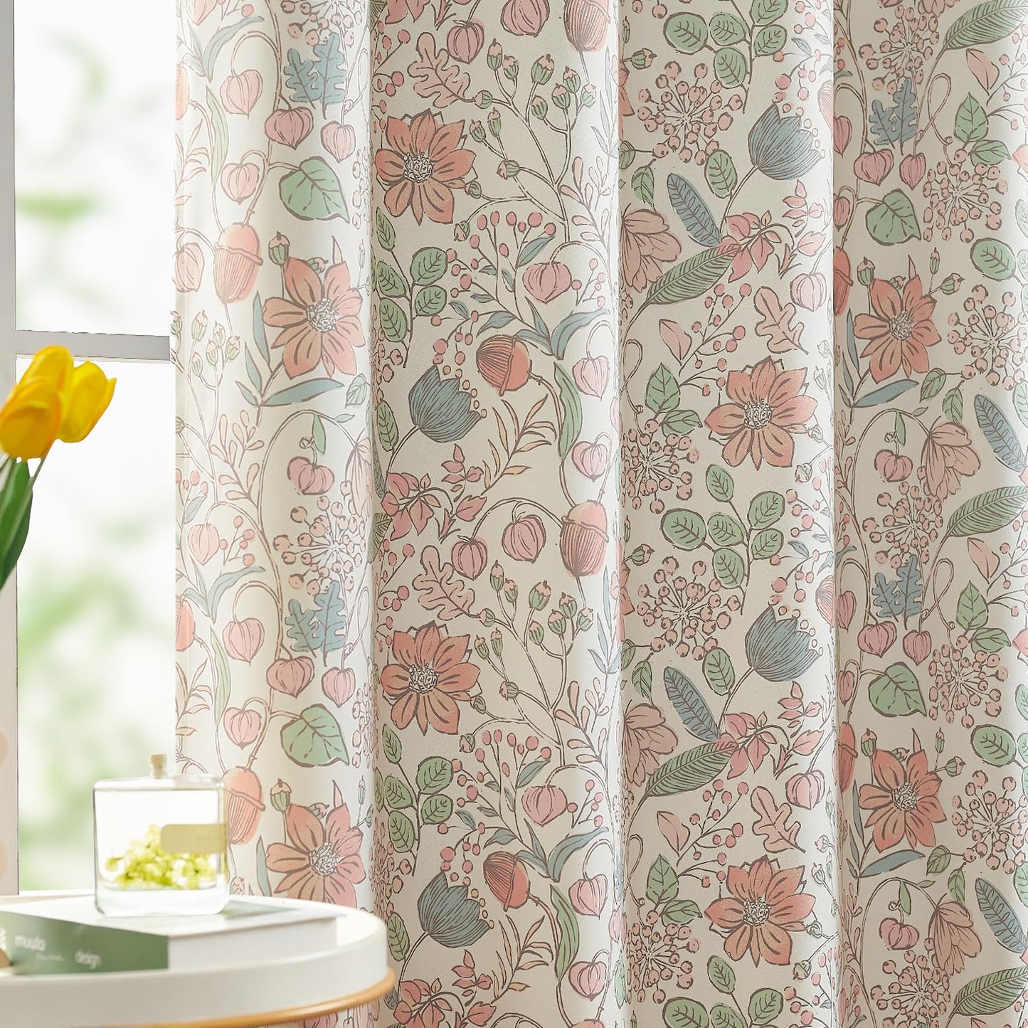 jinchan Nursery Curtains 95% Blackout Pink Floral Curtains for Girls Room 84 Inch Length Farmhouse Drapes for Bedroom Living Room Darkening Window Treatment Grommet Top Set of 2 Panels