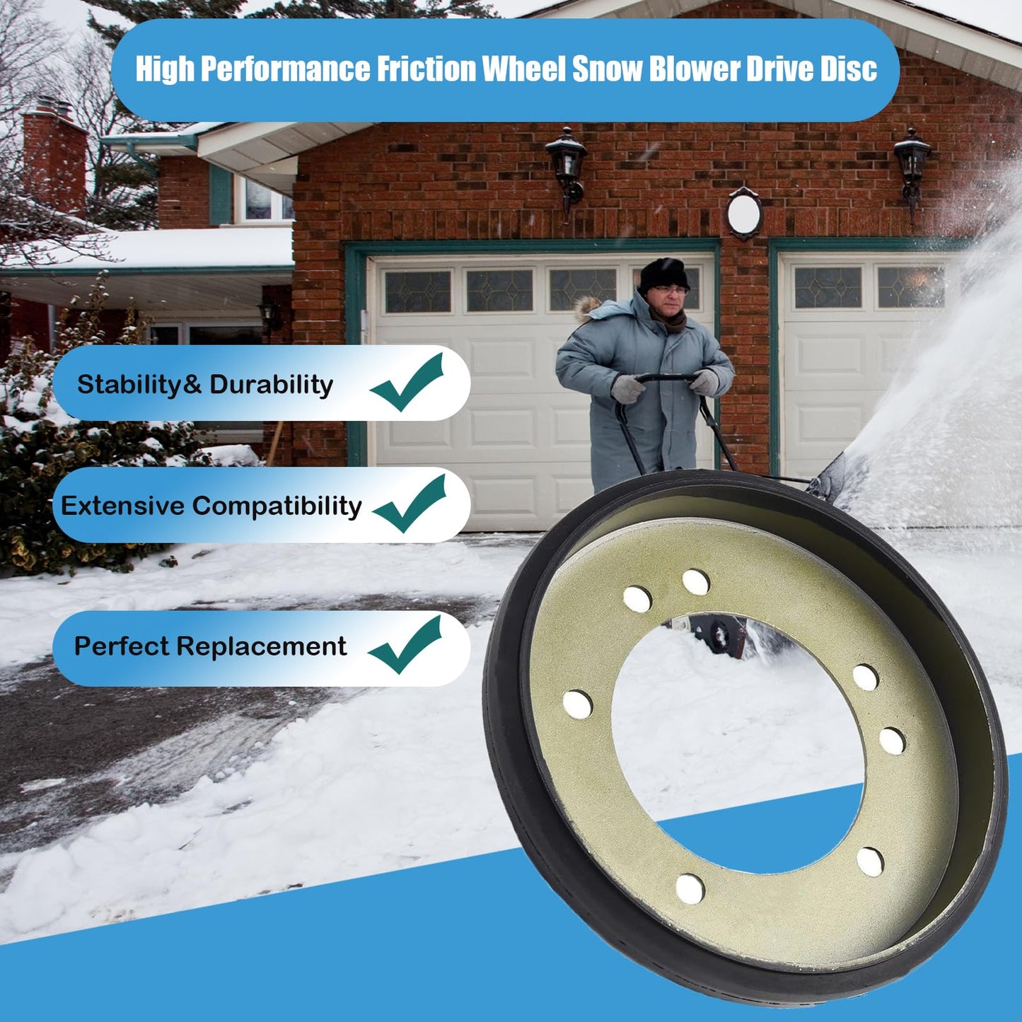 Caalii 04743700 Friction Wheel Snow Blower Drive Disc Compatible with Ariens Snow Blower 00170800, 00300300 1720859 AM122115 741316, Fits for Snapper Lawn Mower Troy Bilt Snow Blower