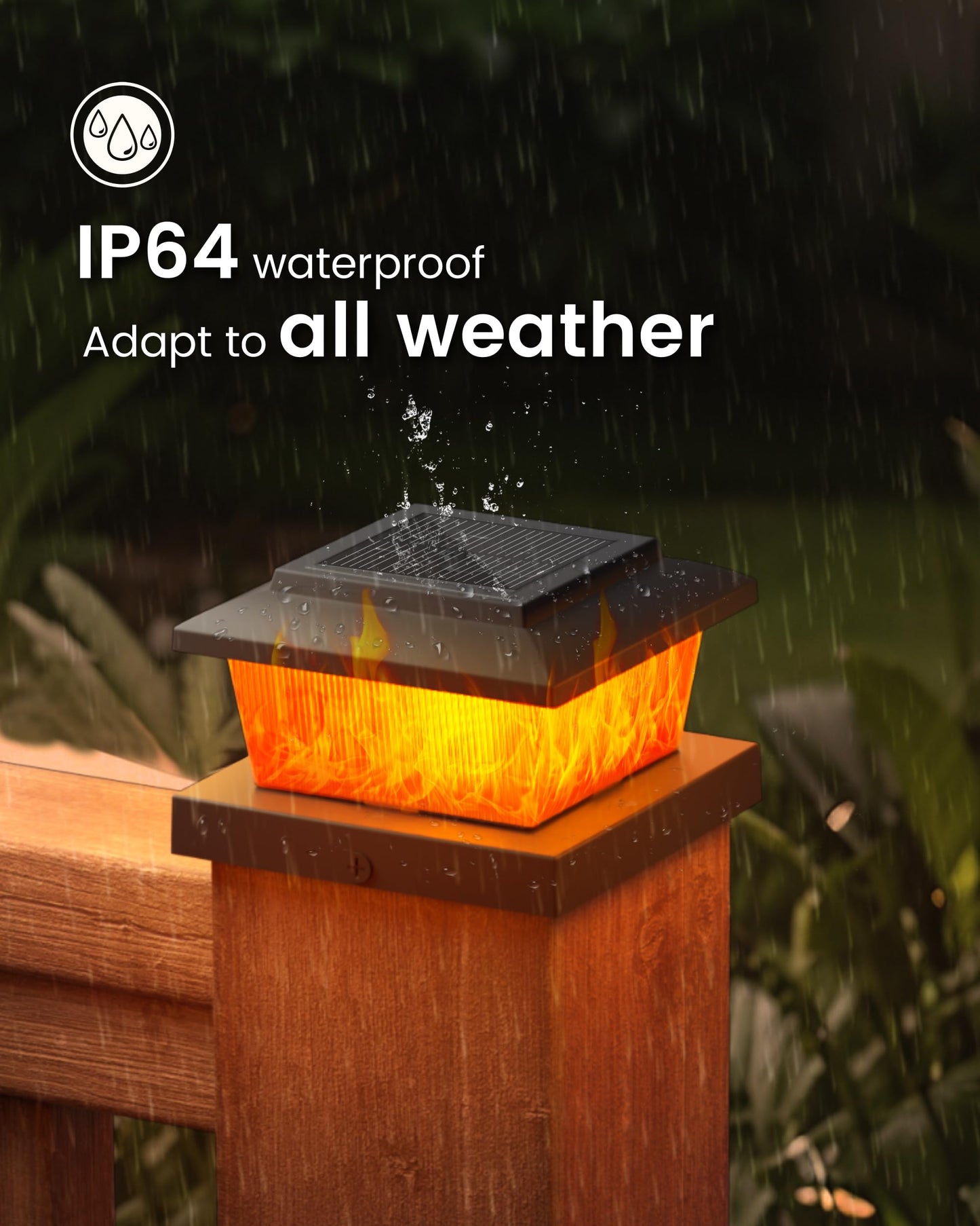 VOLISUN Solar Fence Post Cap Lights 6pack, Black Solar Deck Cap Flame Light Outdoor Waterproof, High Brightness Flickering Flame SMD LED Lighting, for 4x4 Wooden/4x4 5x5 Vinyl Post